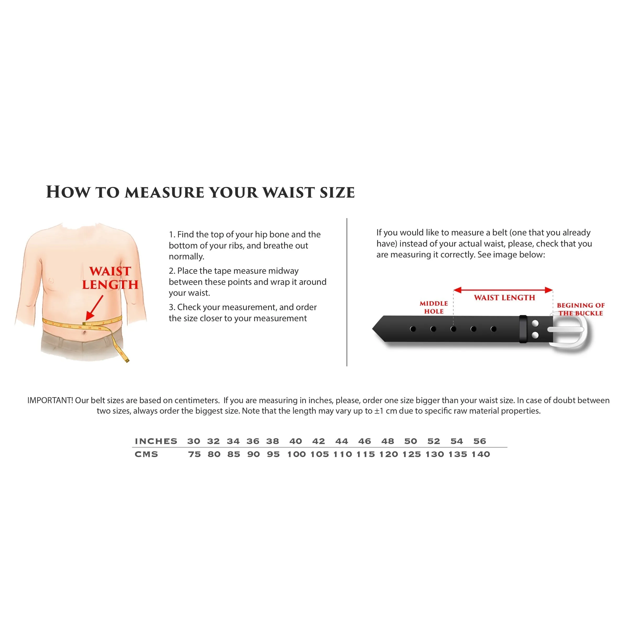 Aztika Patina Hamptons belt waist measurement guide