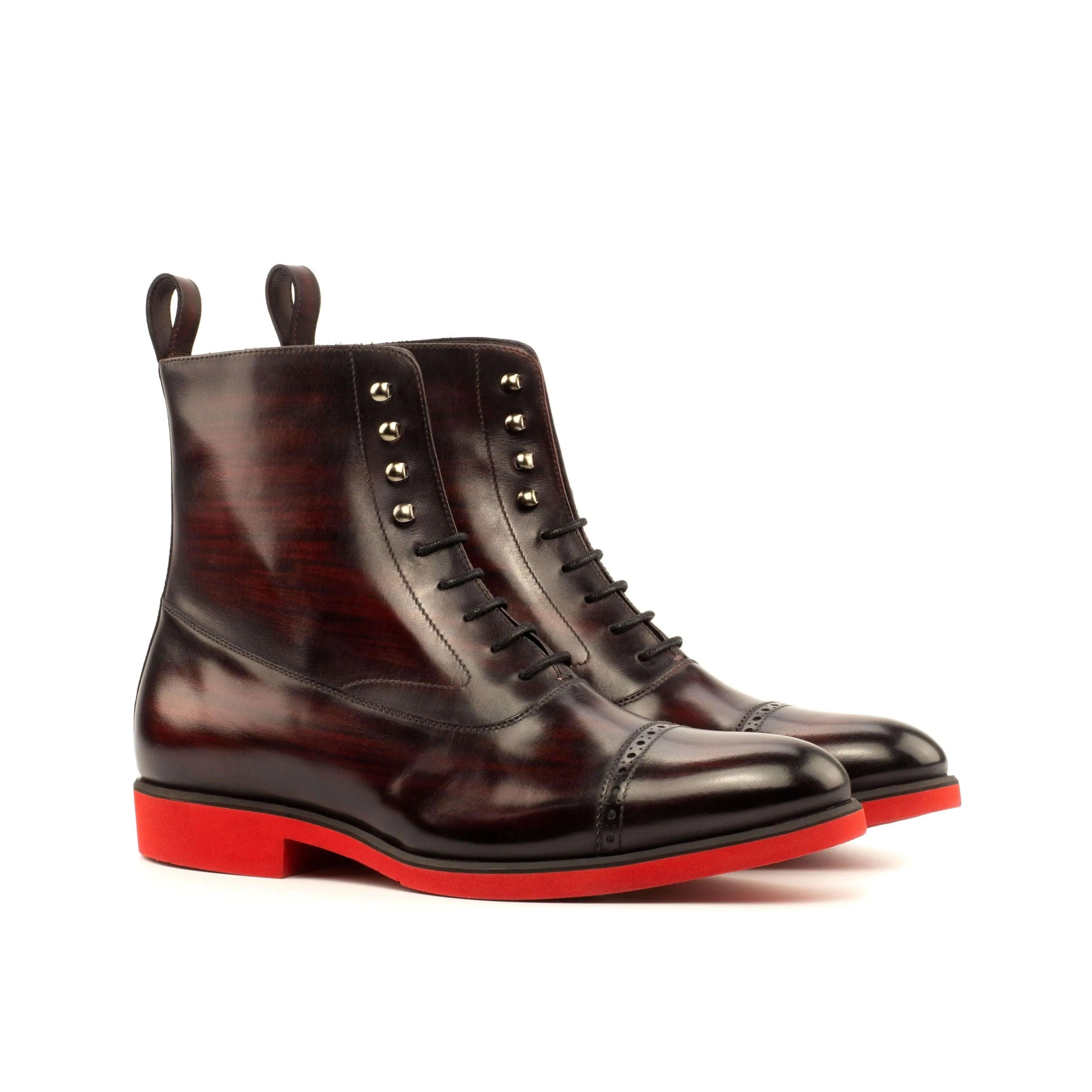 B61 Balmoral patina boots II in burgundy leather with red soles