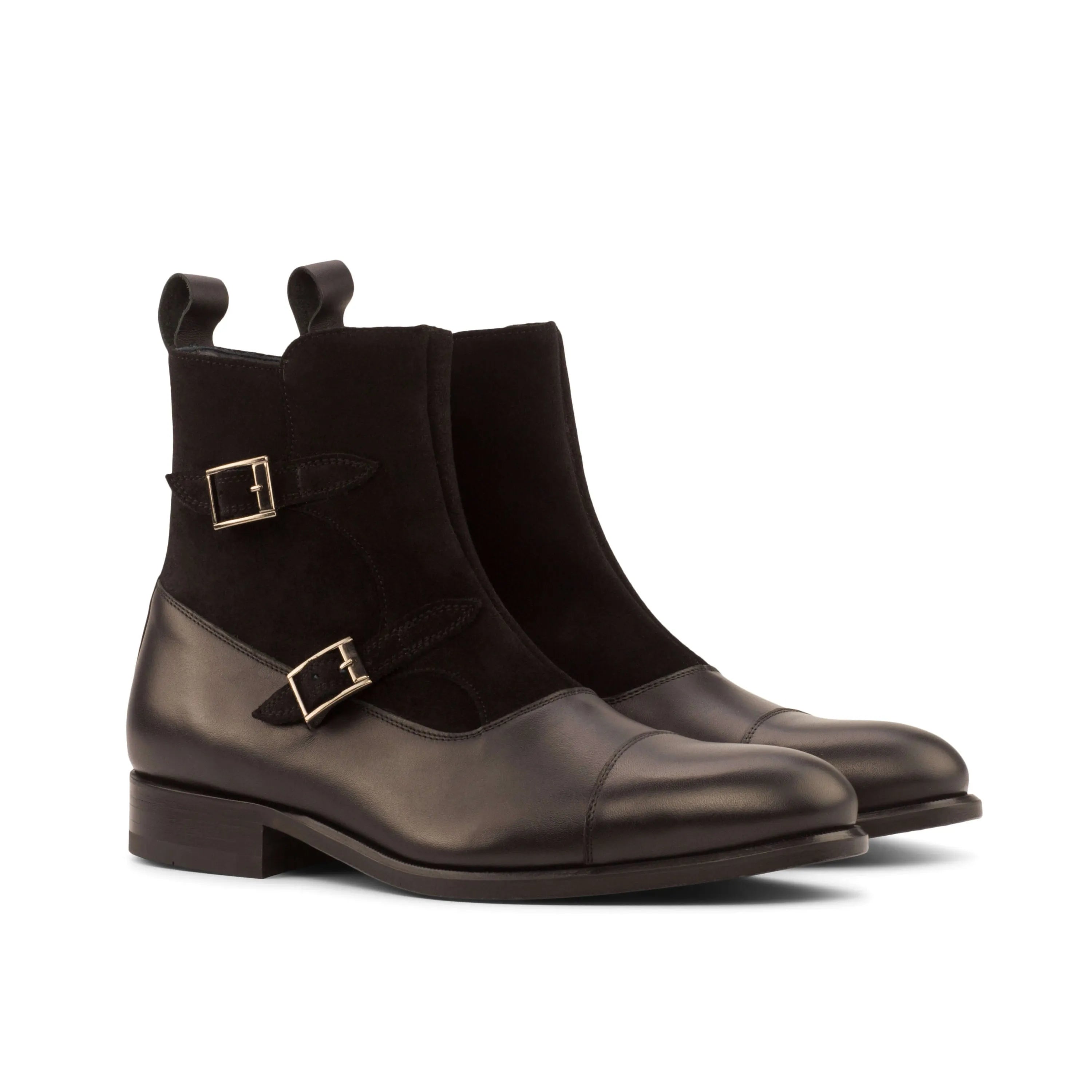 Benny Octavian boots: leather and suede monk strap back view