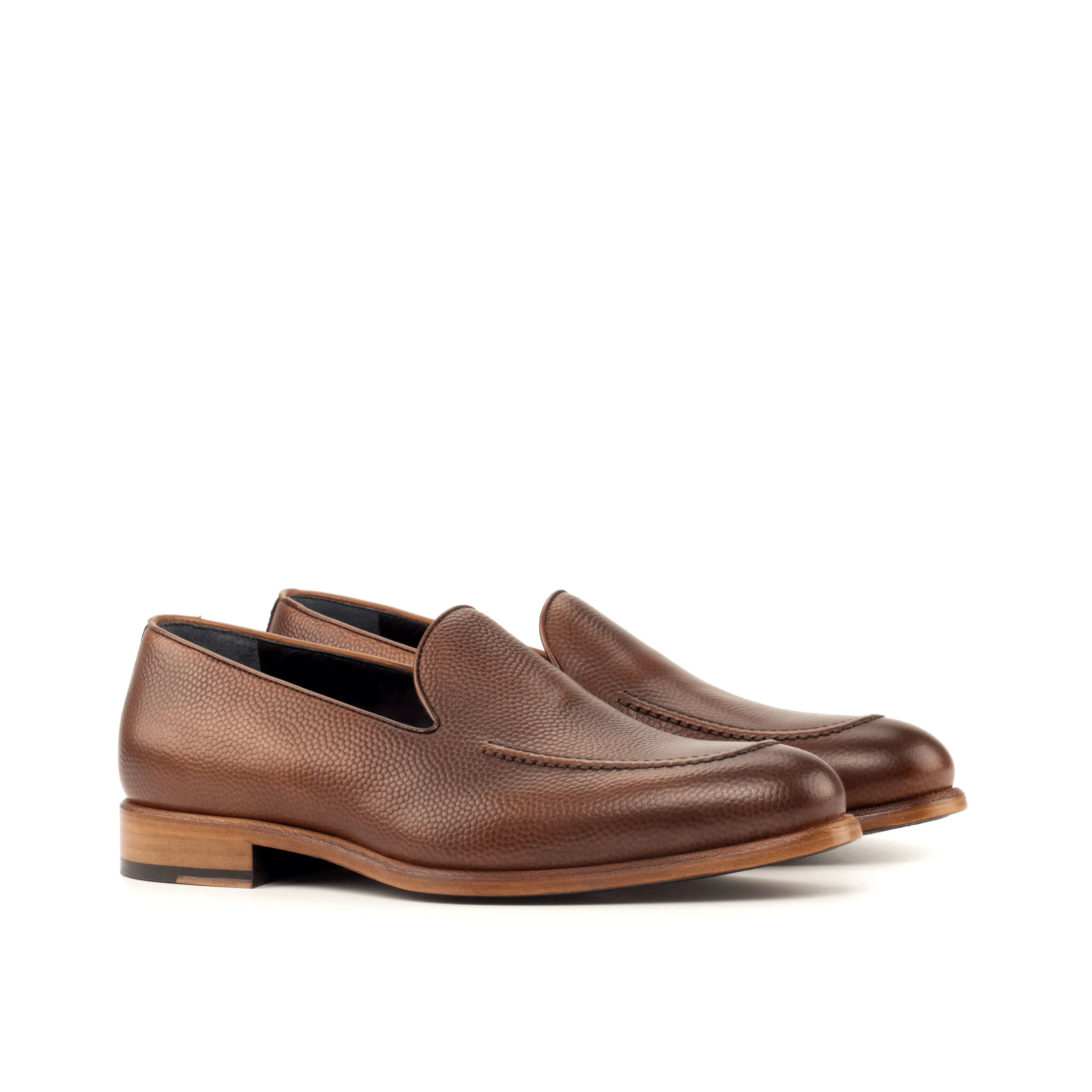 Pair of brown Biyen loafers, luxury bespoke hand-painted patina shoes for men