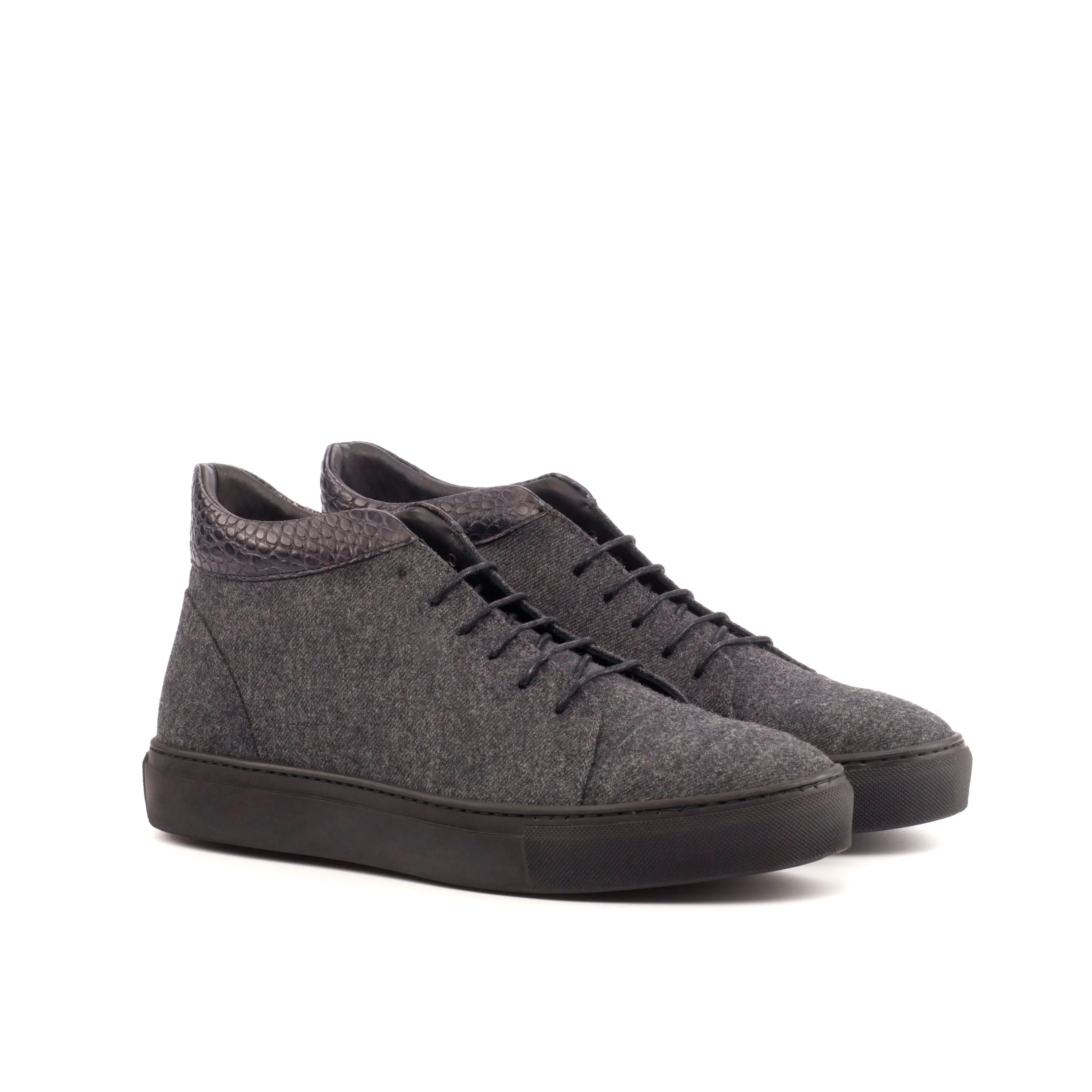 Gray Bonza high top trainer sneaker, luxury bespoke shoes for men