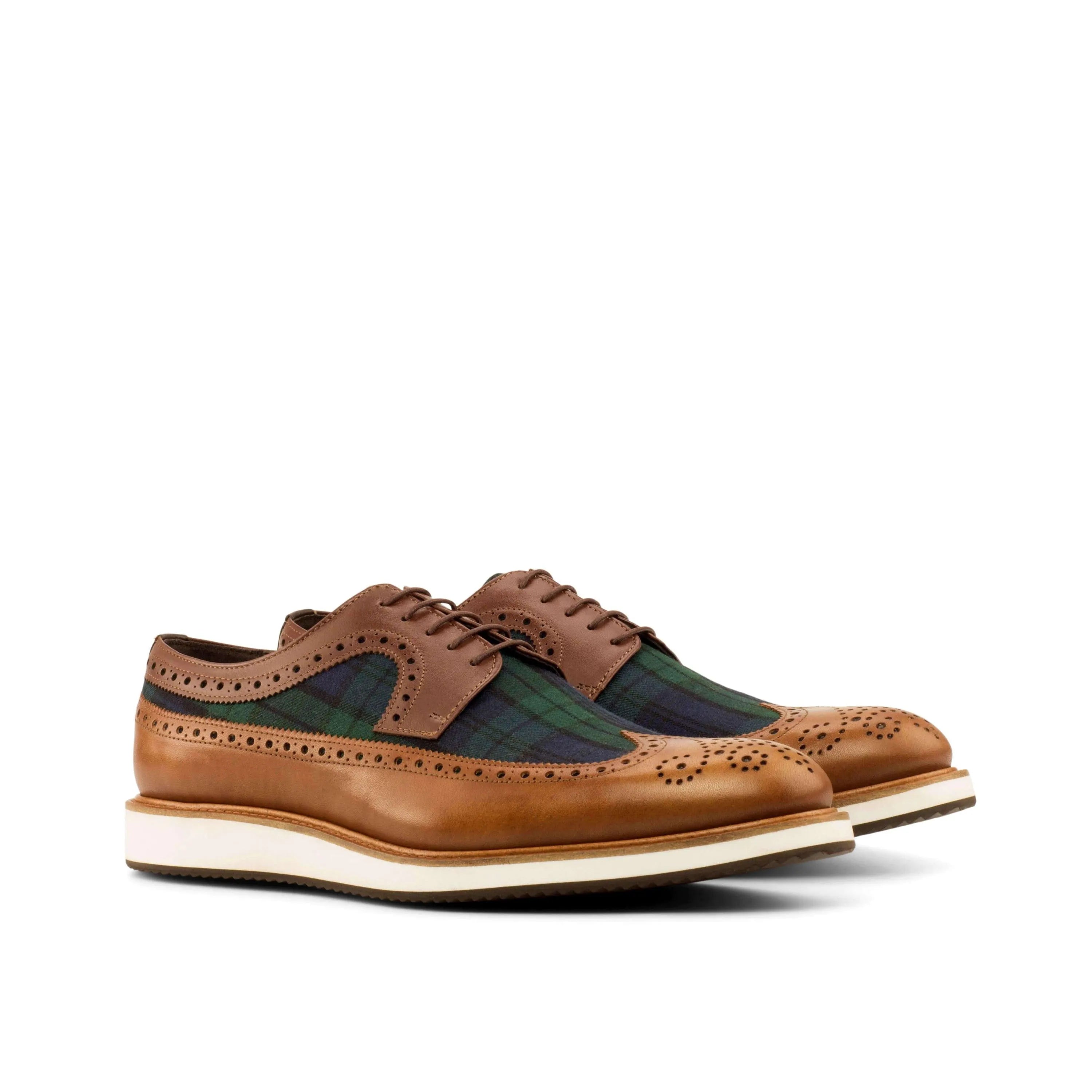 C89 Longwing Blucher II brown box calf leather plaid wingtip shoes