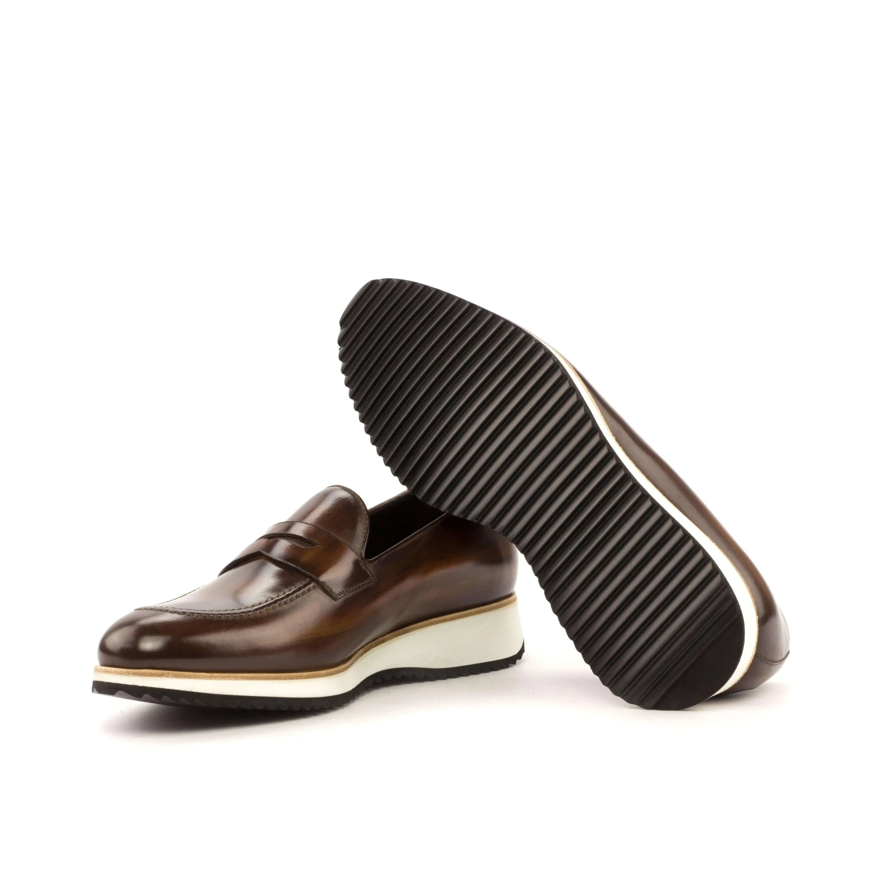 Cato loafers II brown leather penny loafers with platform soles rounded toe