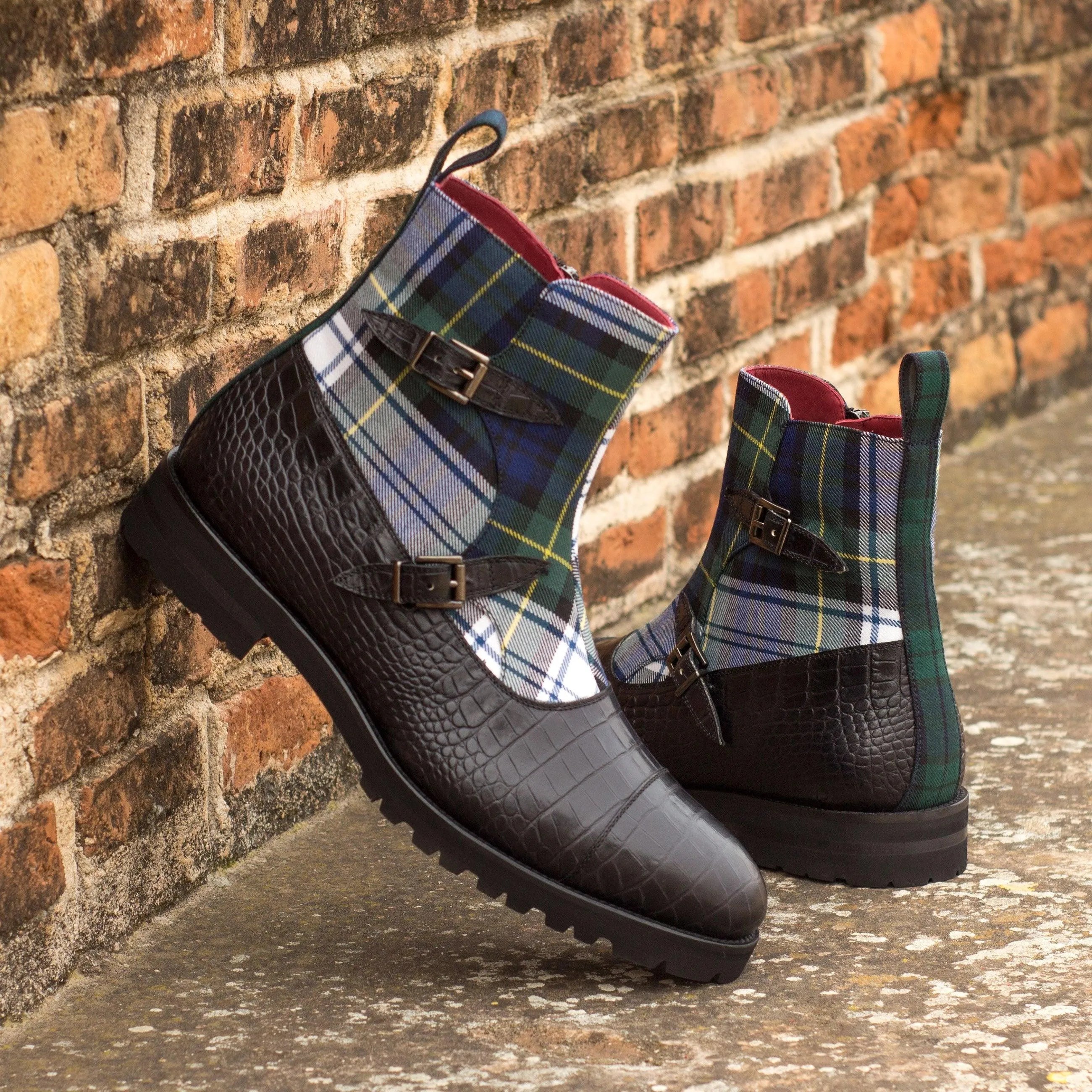 Dakehl Octavian Boots II in black leather and plaid