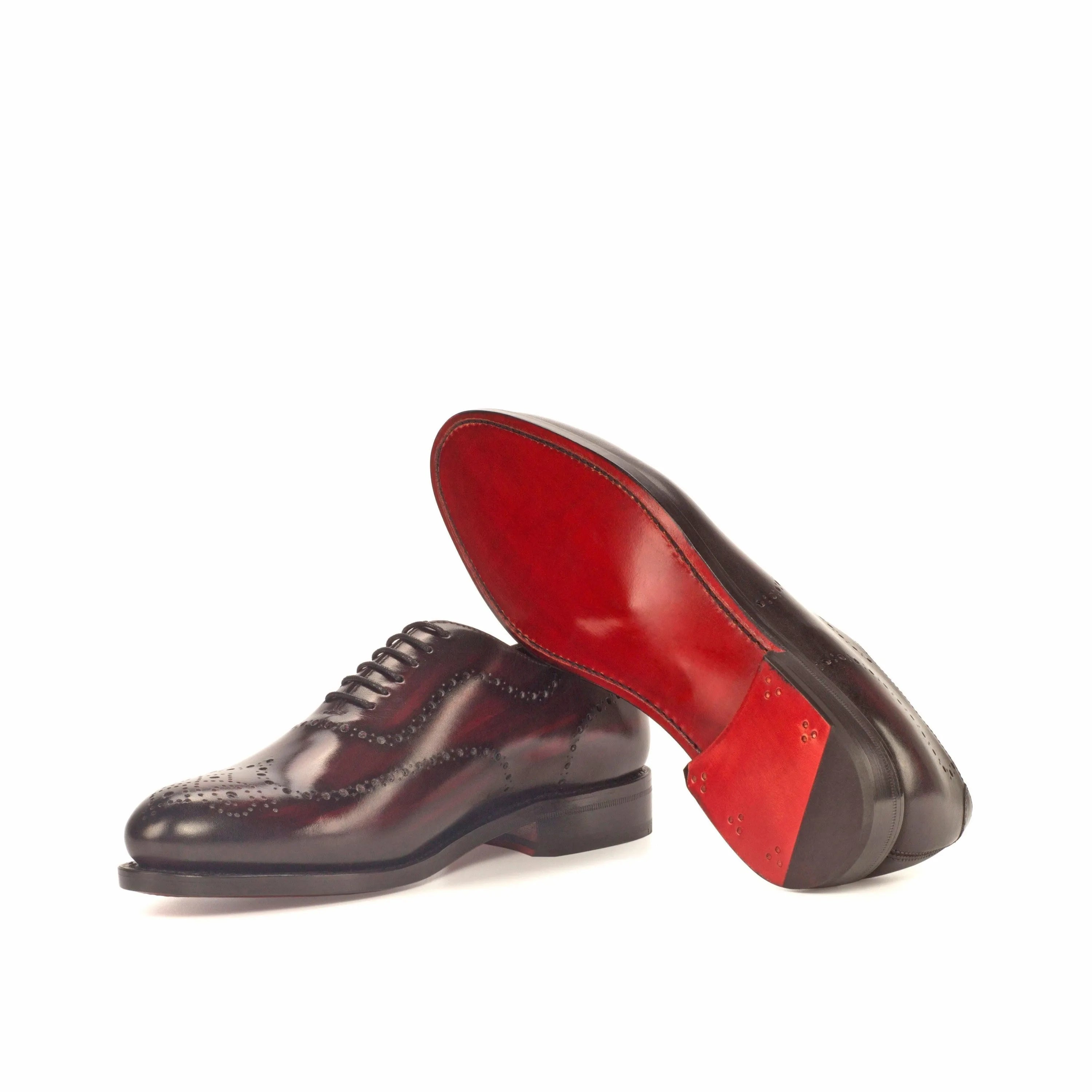 Darud Whole Cut Patina II brown leather shoes with red soles, rounded toe