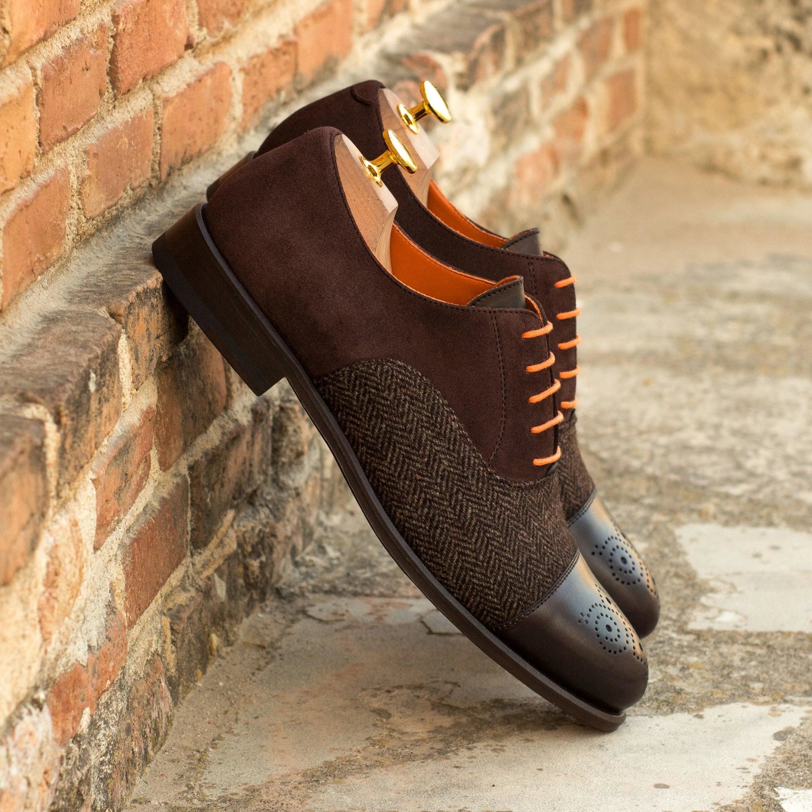 Davids Oxford shoes in brown leather and tweed