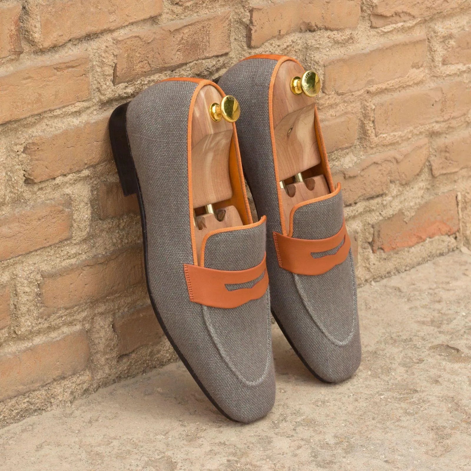 Delight Drake slipon gray and orange penny loafers with shoe trees