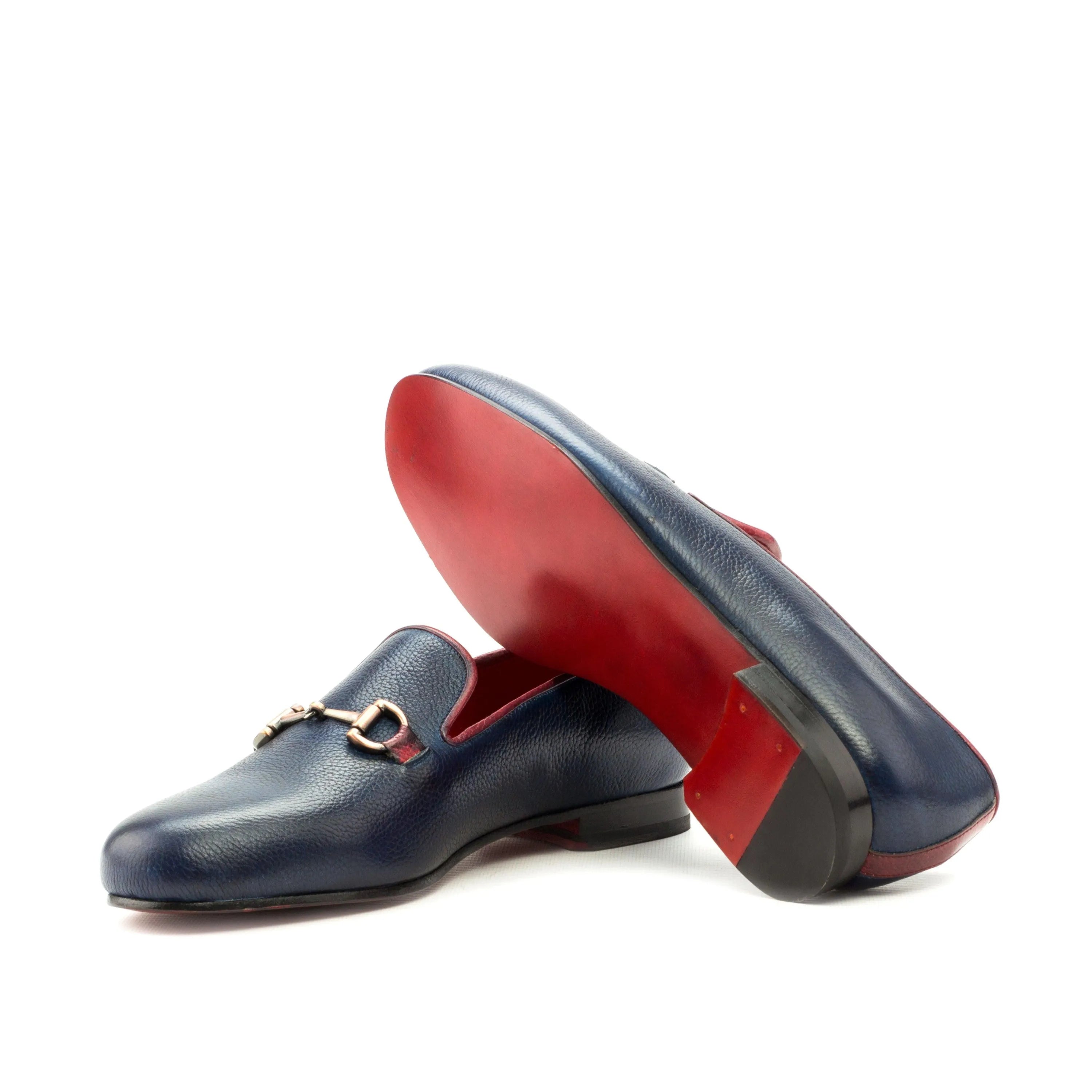Dios Wellington slip on II blue leather loafers with red soles