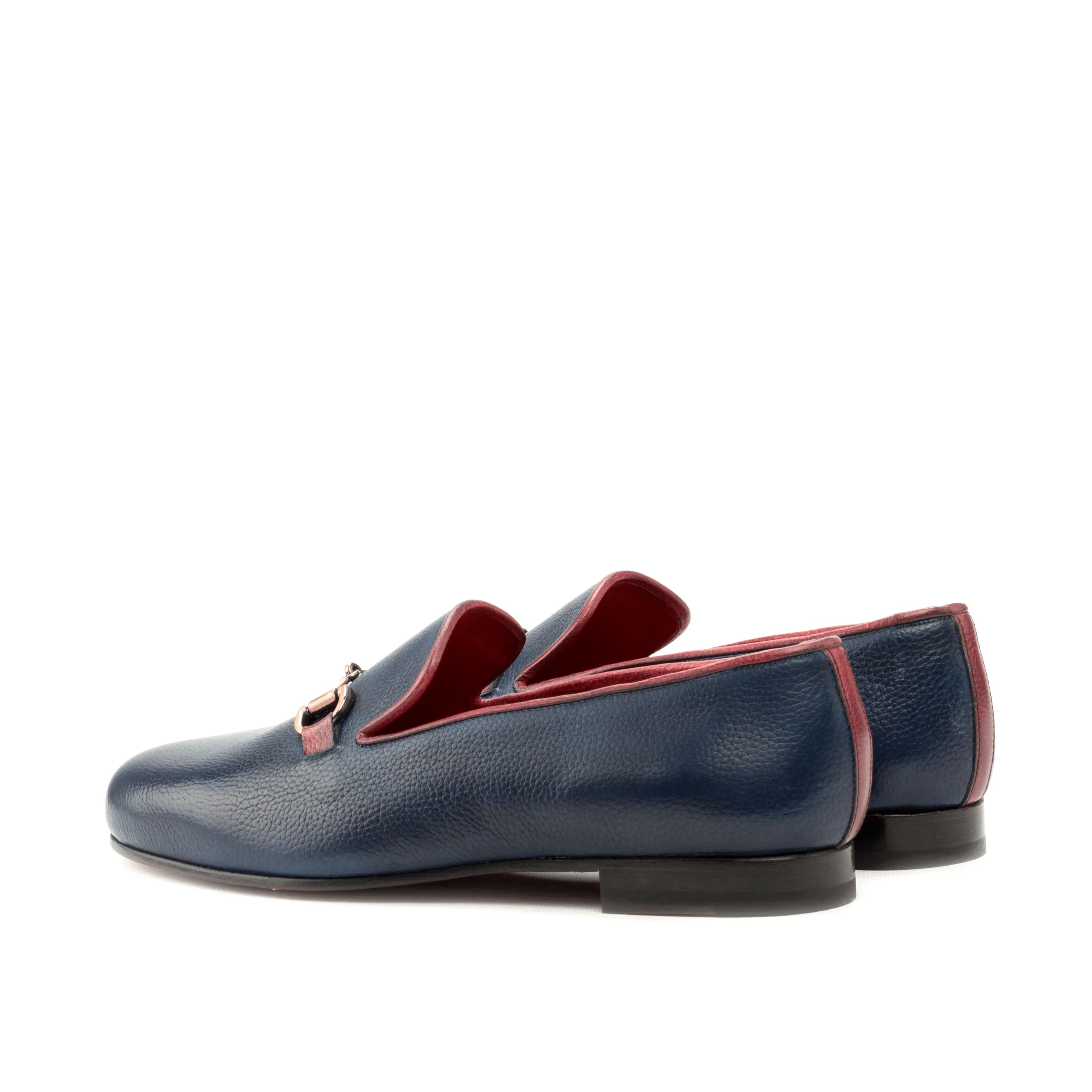 Dios Wellington slip on II navy leather loafers with red trim