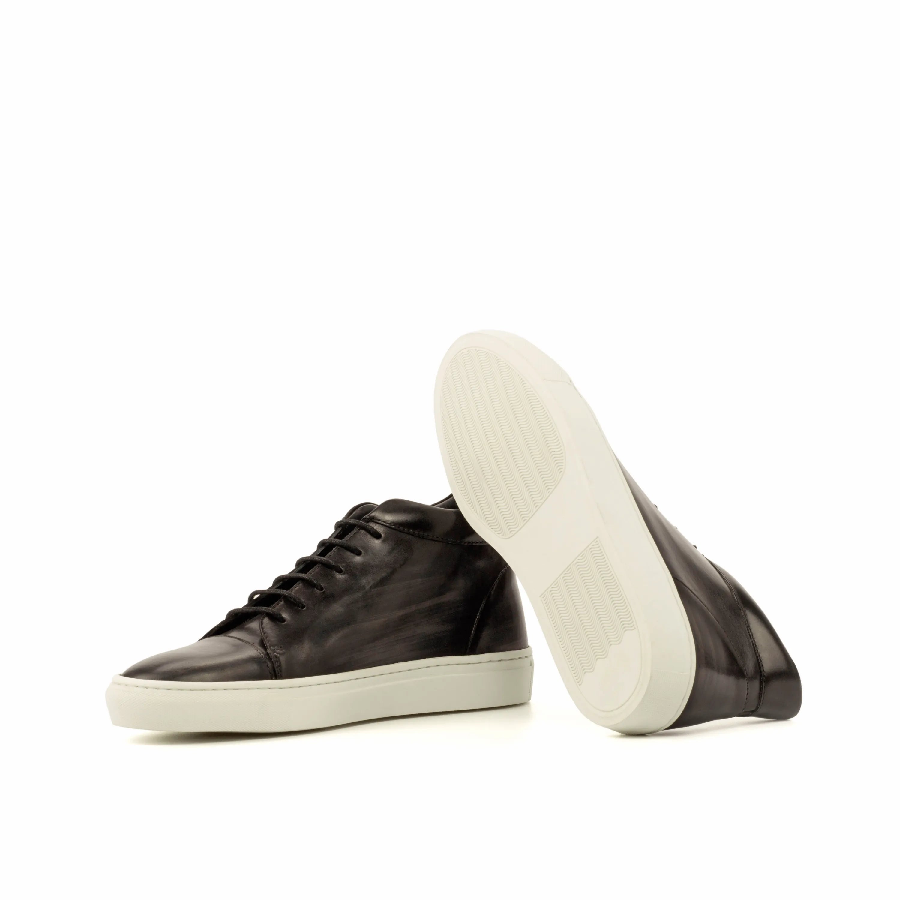 Black Donny Patina high top sneakers in leather, back view