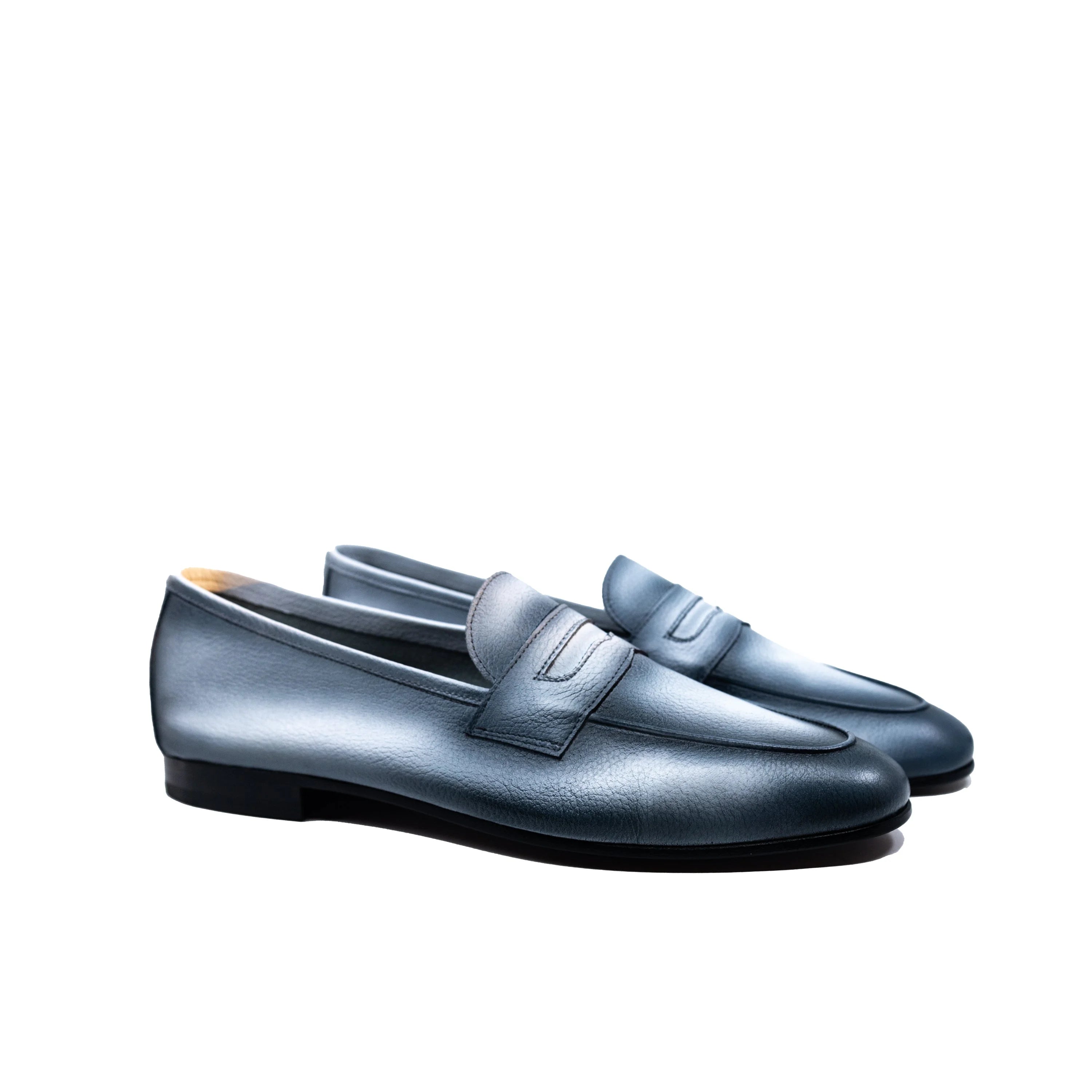 Dymo Flex Slip metallic blue penny loafers with flexible rubber sole