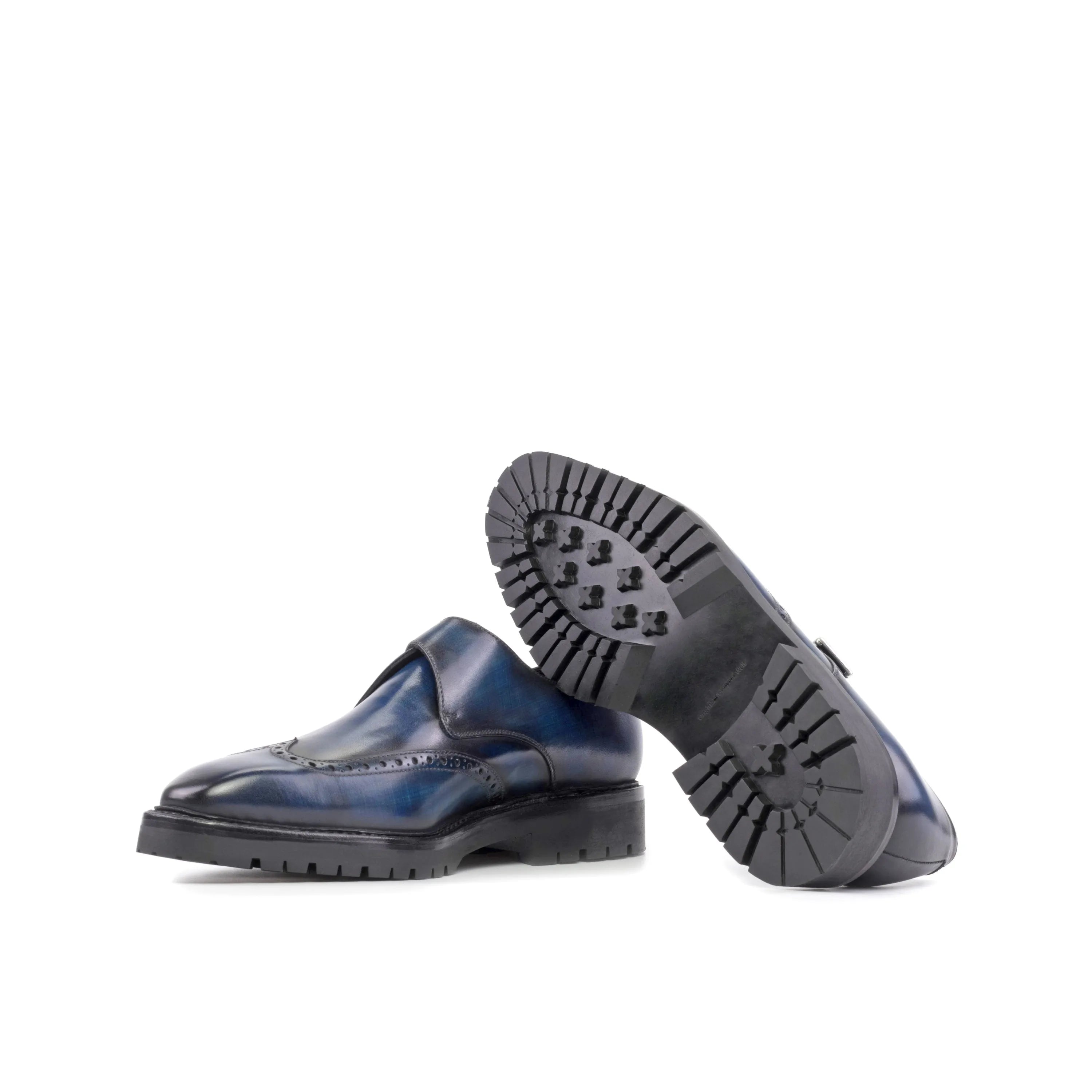 Dyno patina single monk blue leather shoes back view