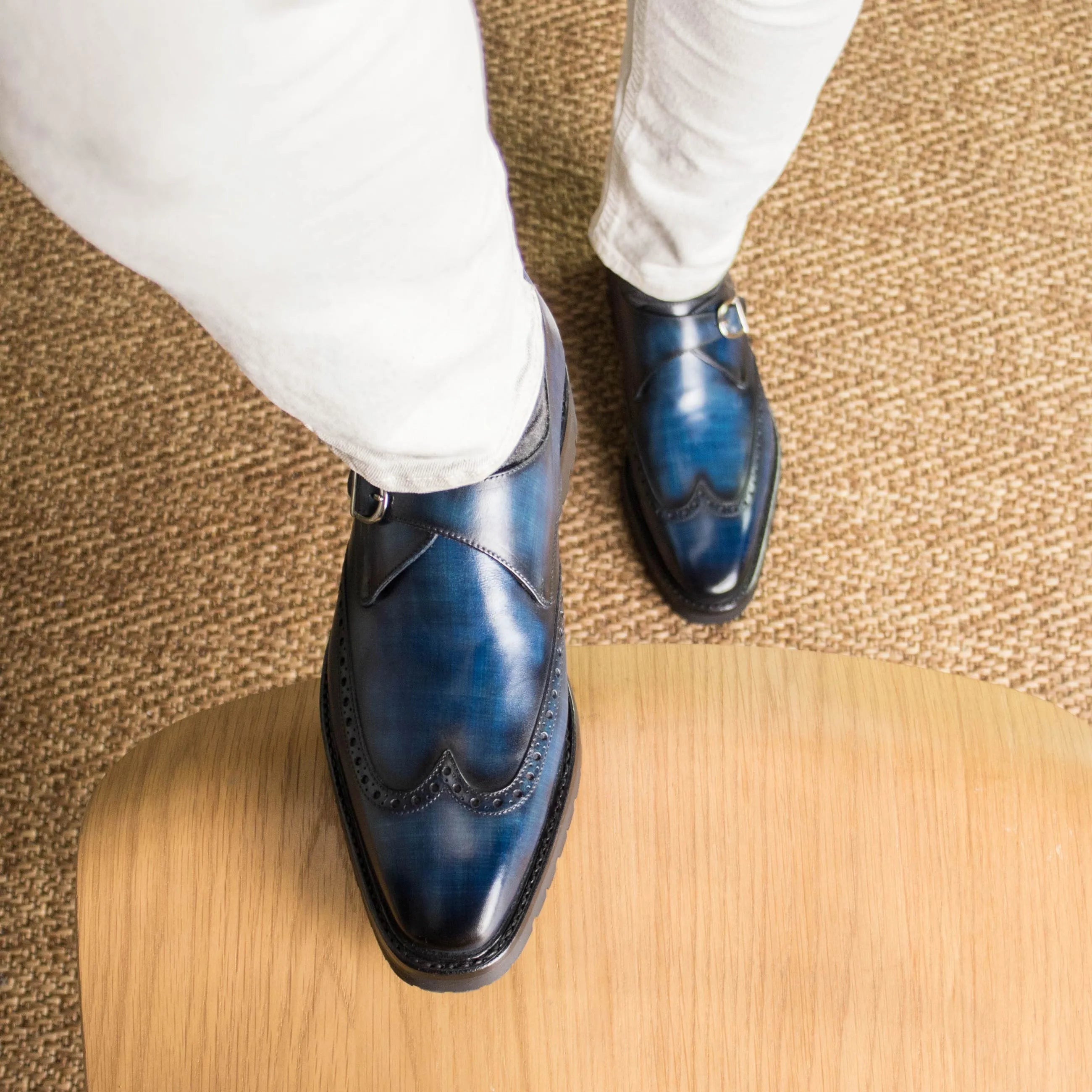 Blue Dyno Patina Single Monk strap shoes back view