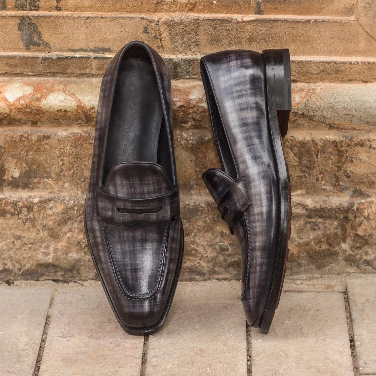 Pair of gray leather Edisons Patina Loafers