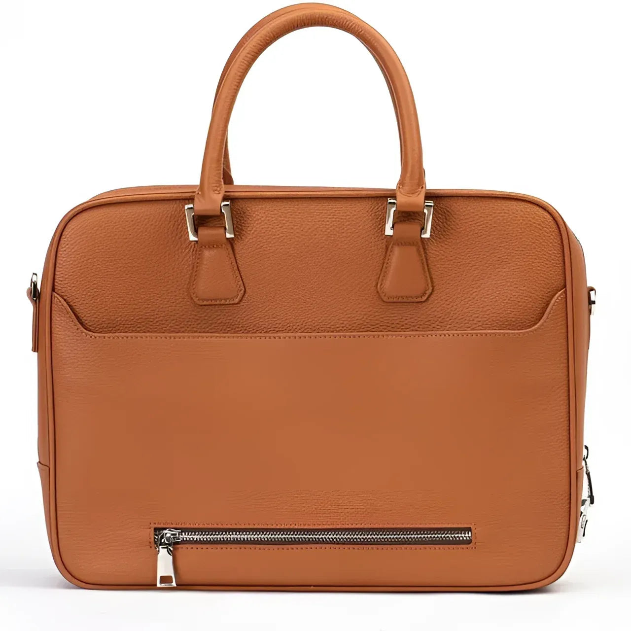 Elandro satchel briefcase in brown leather with silver hardware