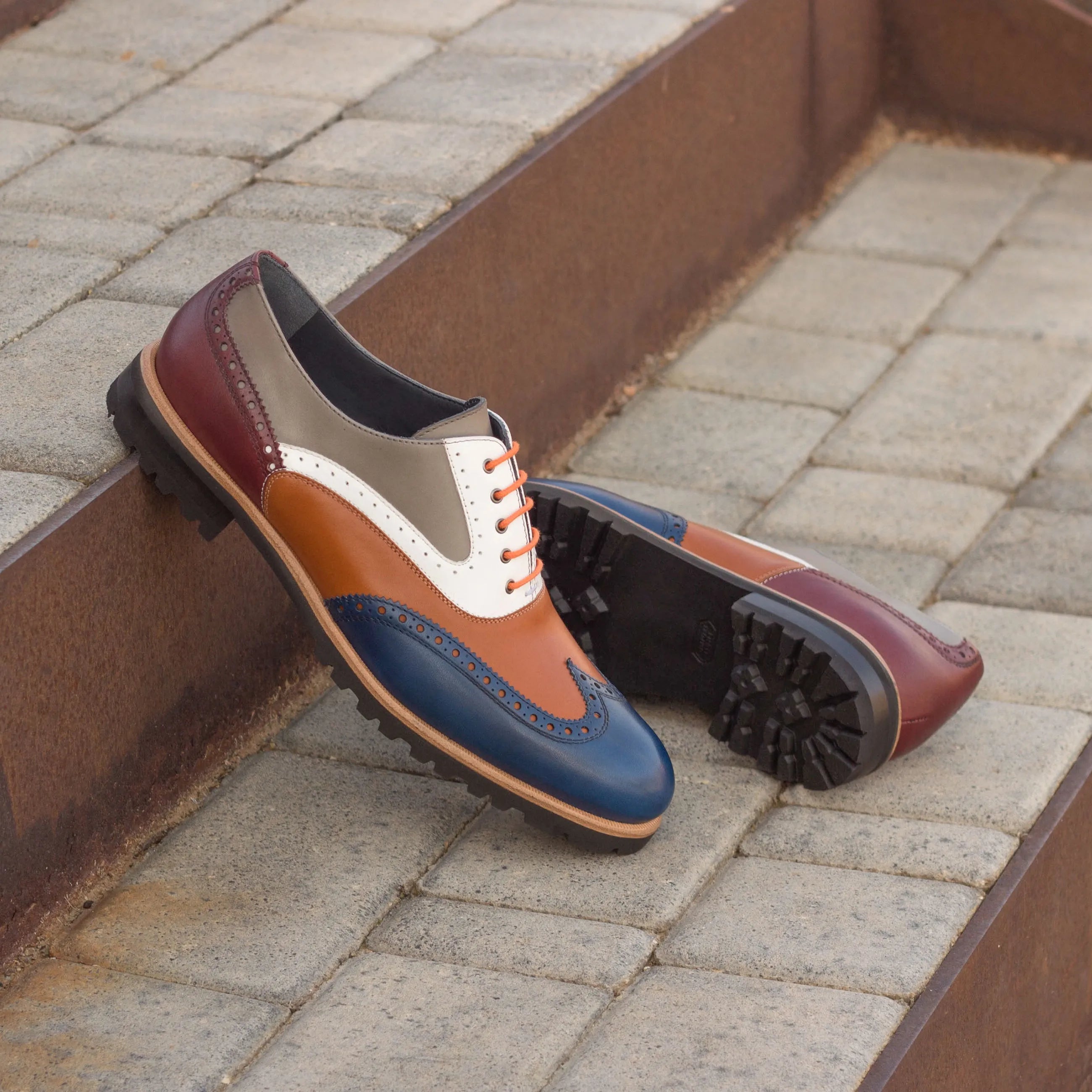 Eleanor unisex full brogue shoes in multi-colored painted calf leather wingtip