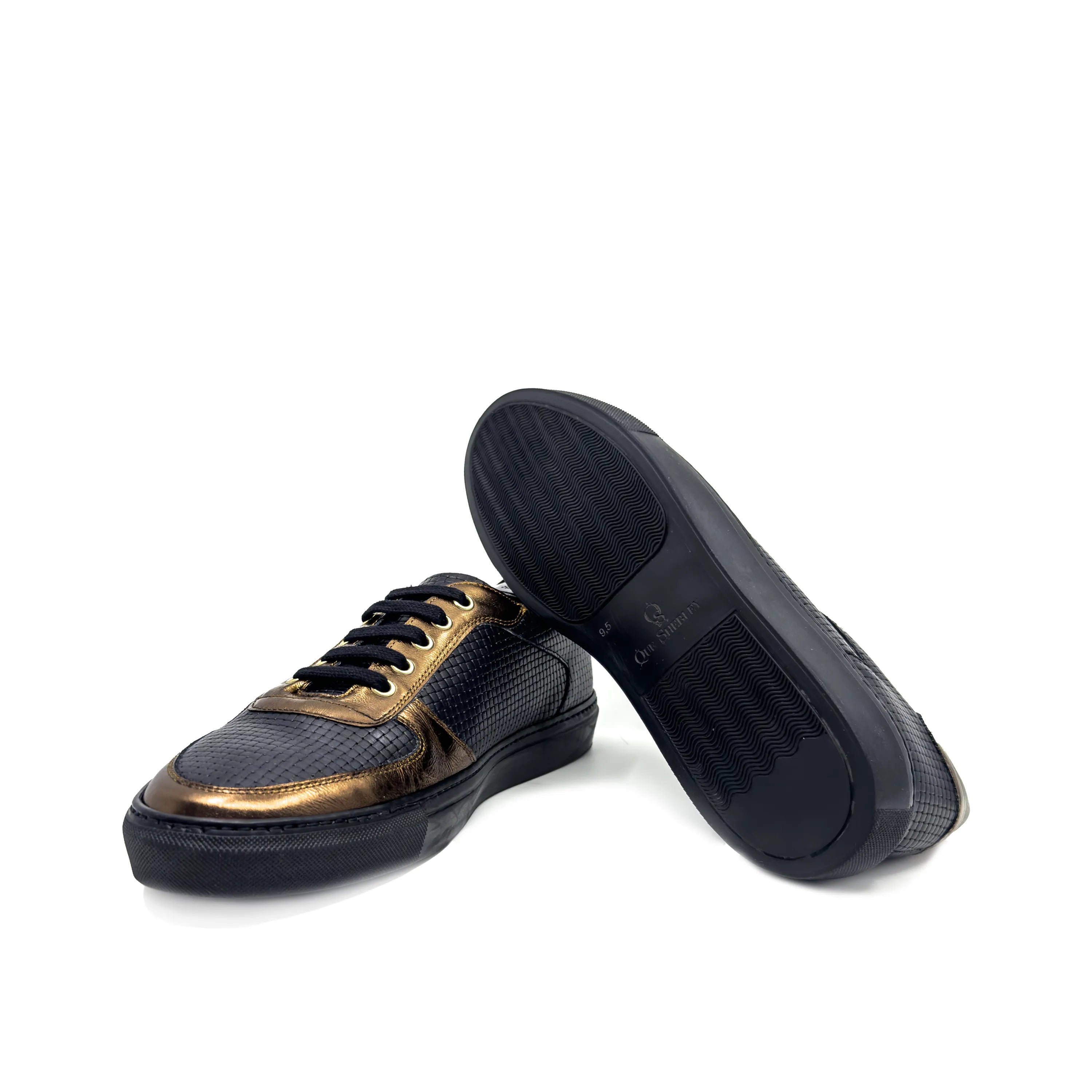 Empyr Low chunky trainer sneaker in black and bronze Italian leather