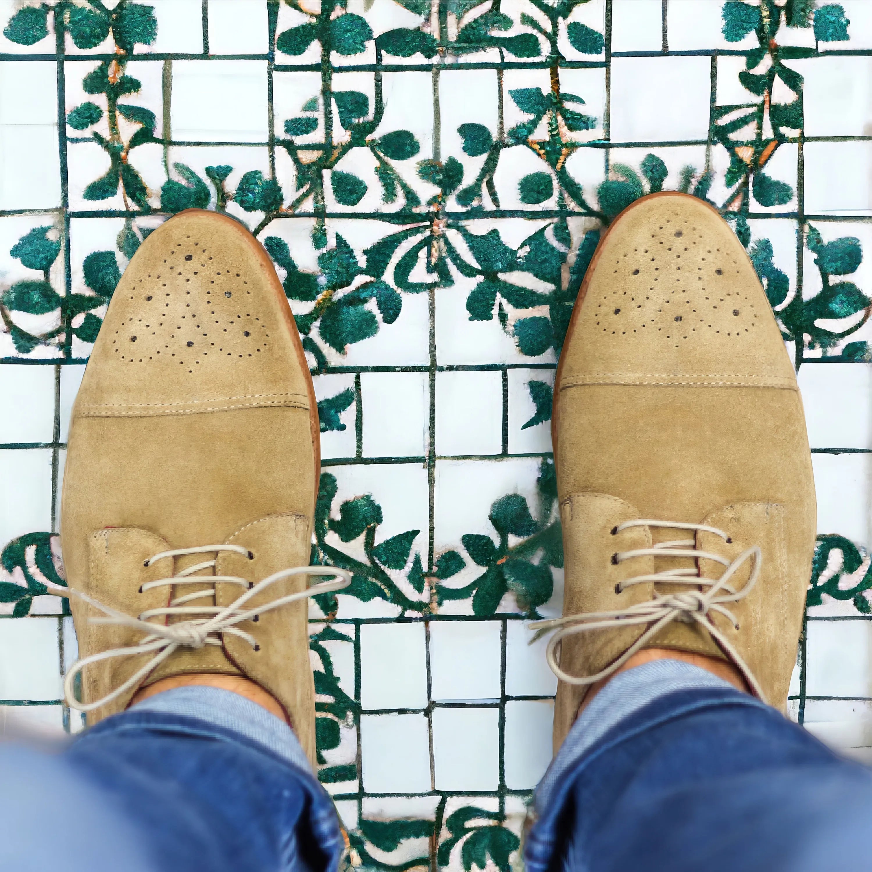 Tan suede Falma Derby shoes with split toe design