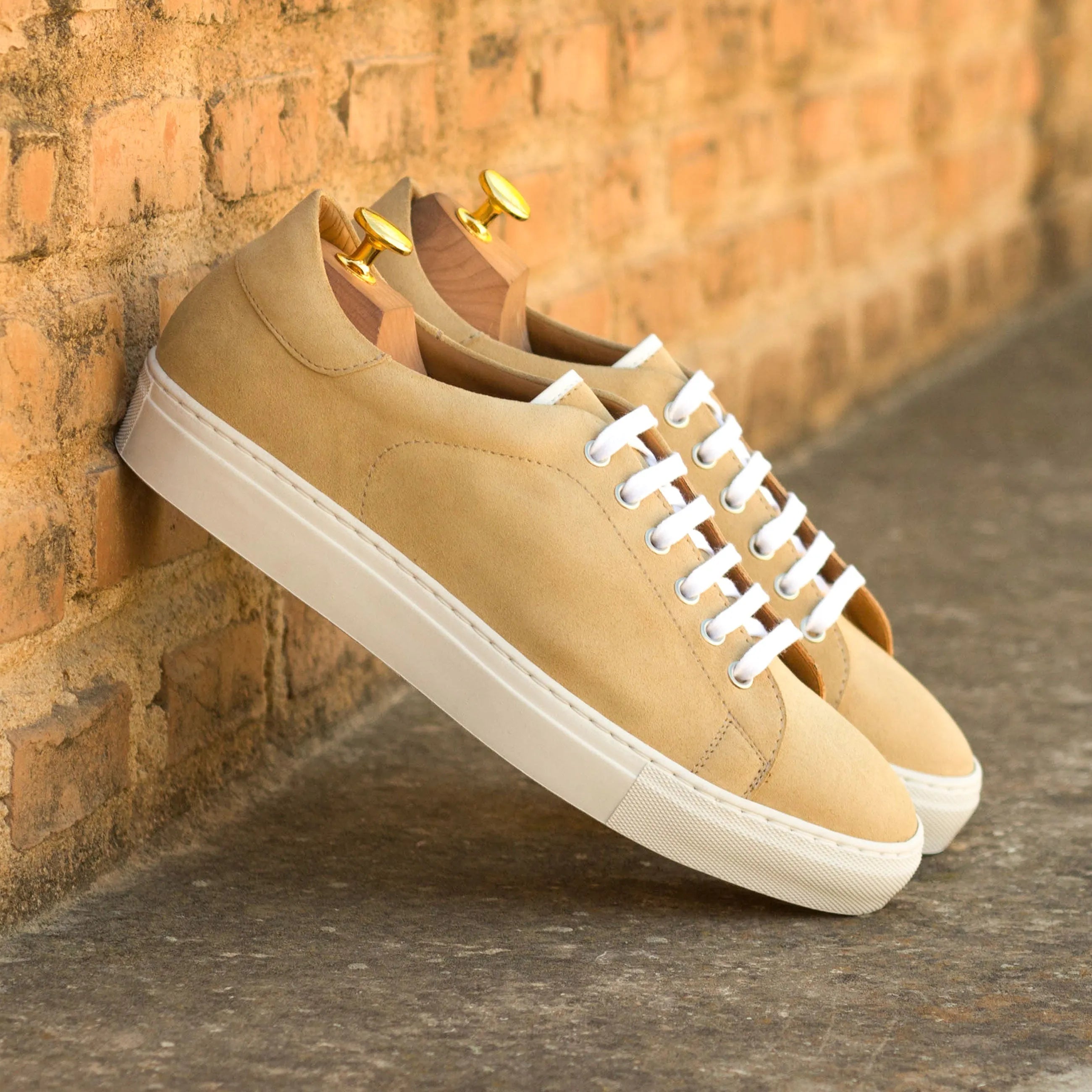 Tan Fan Trainer sneakers with tan leather uppers and white cupsole