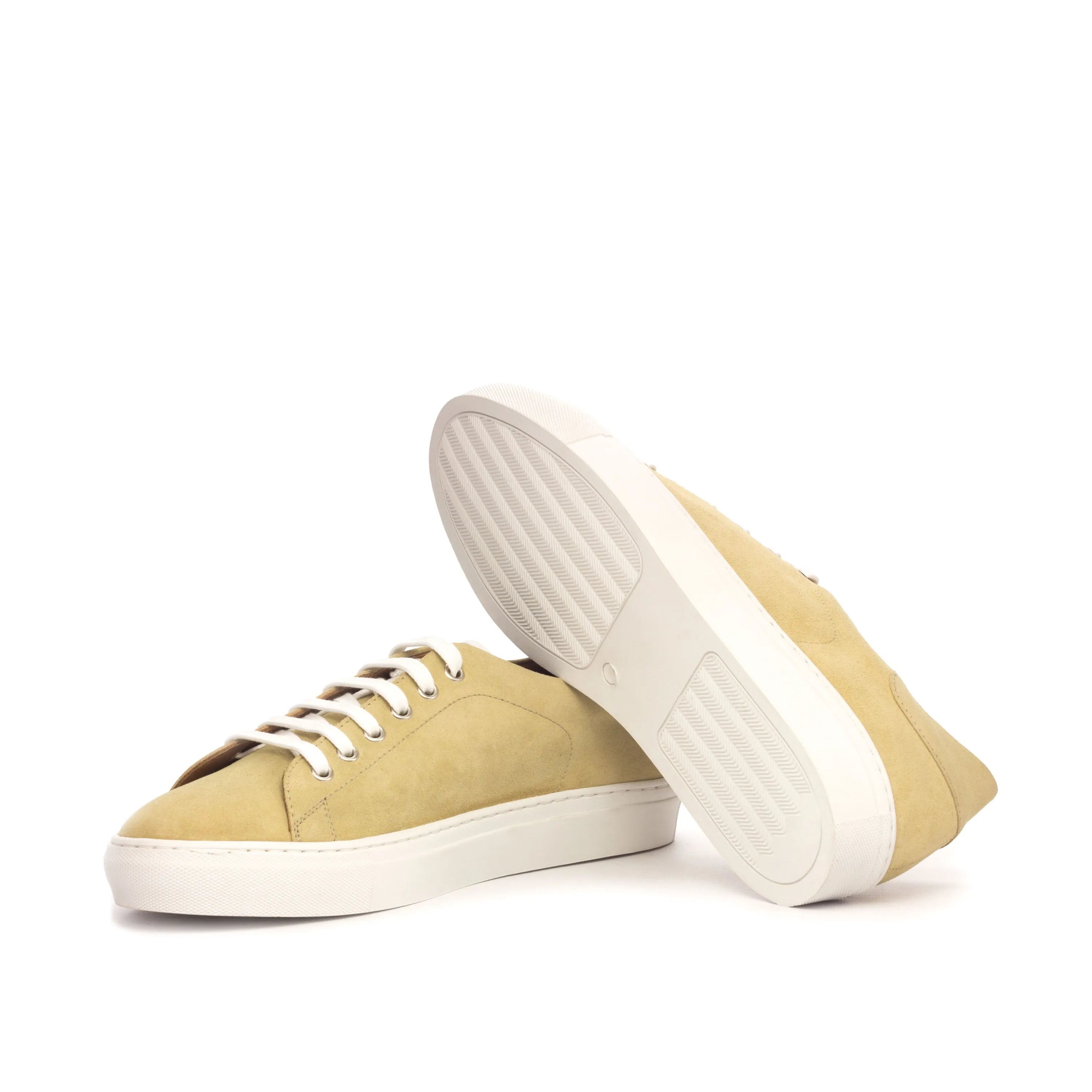 Tan suede Fan Trainer sneakers with white cupsole soles
