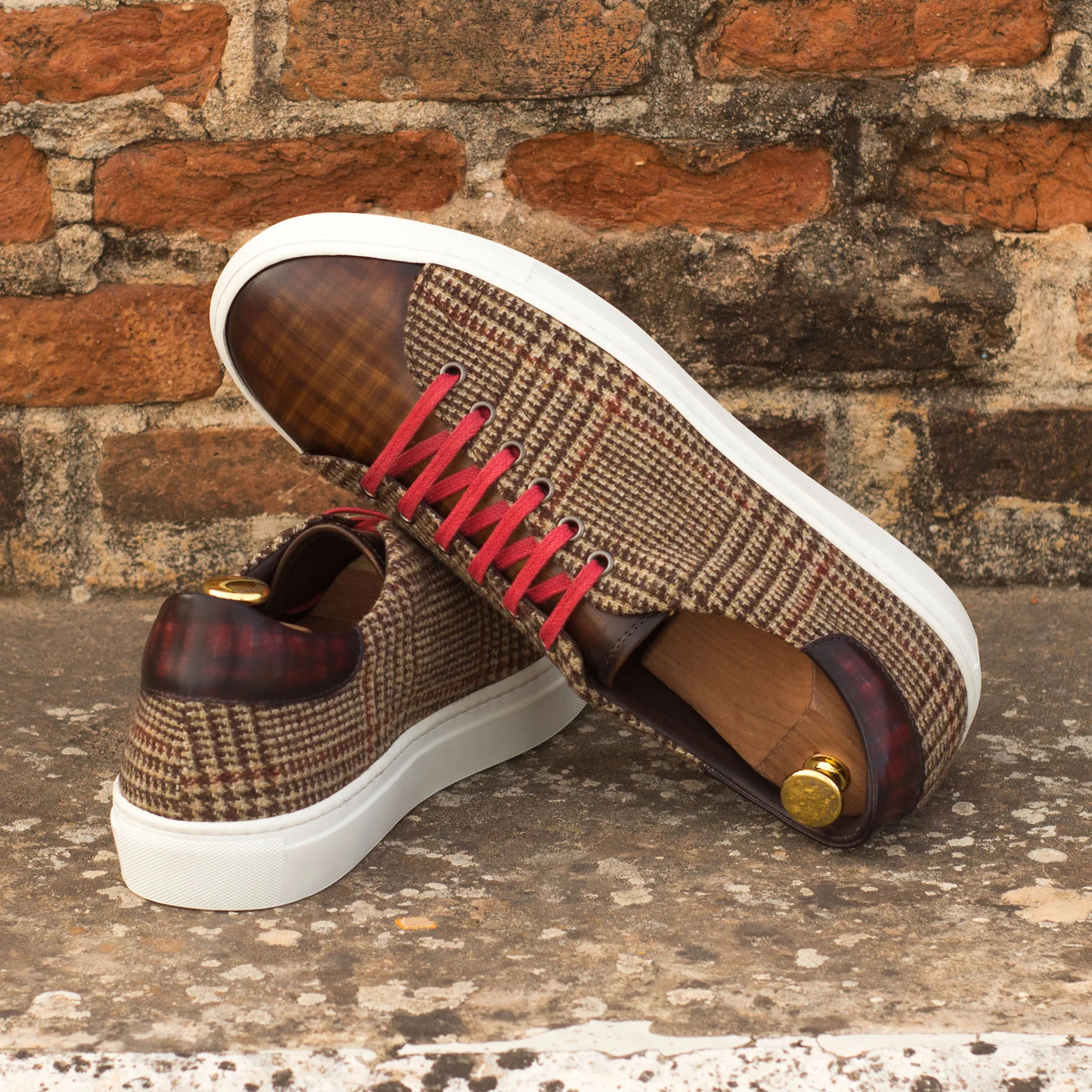 Fida Trainer Patina cupsole trainer sneakers in houndstooth with red laces