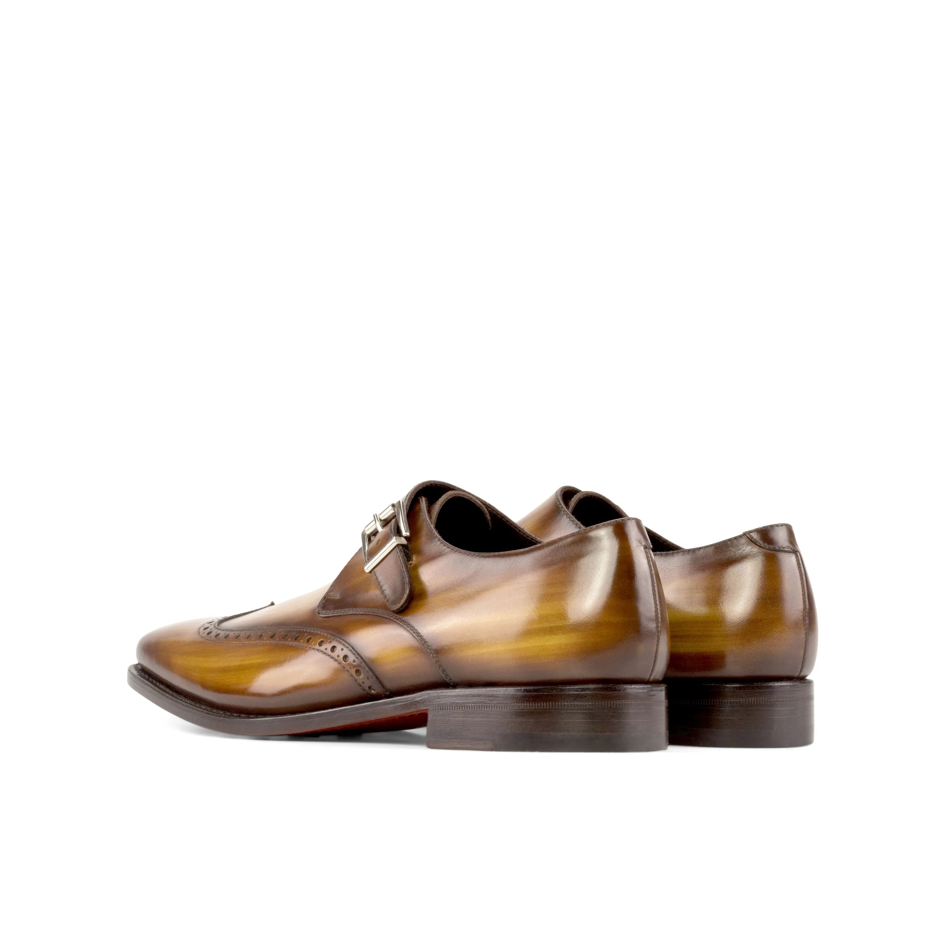 Fisher Patina Single Monk brown leather shoes