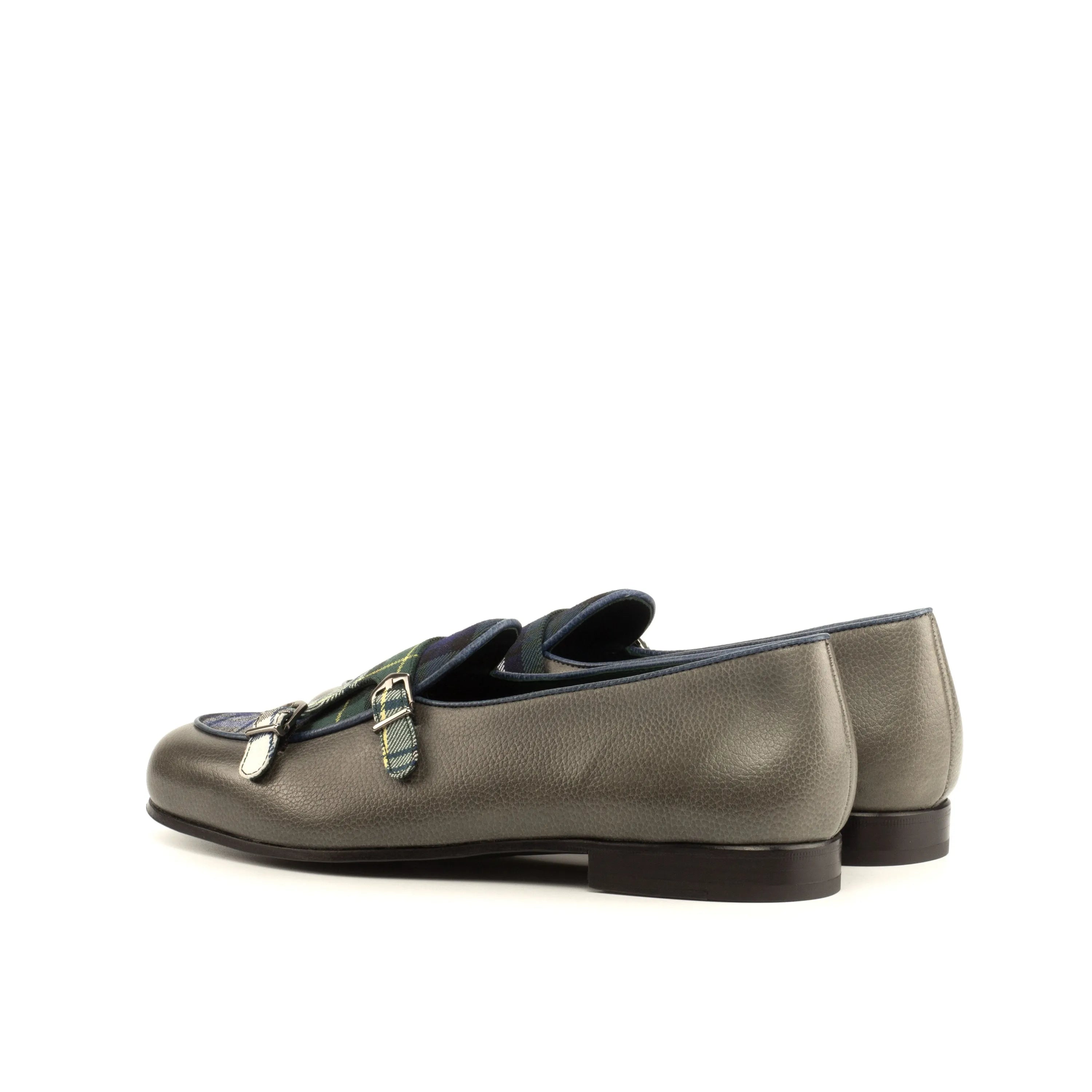 Gray leather Forest Monk Slipper double monk strap loafers