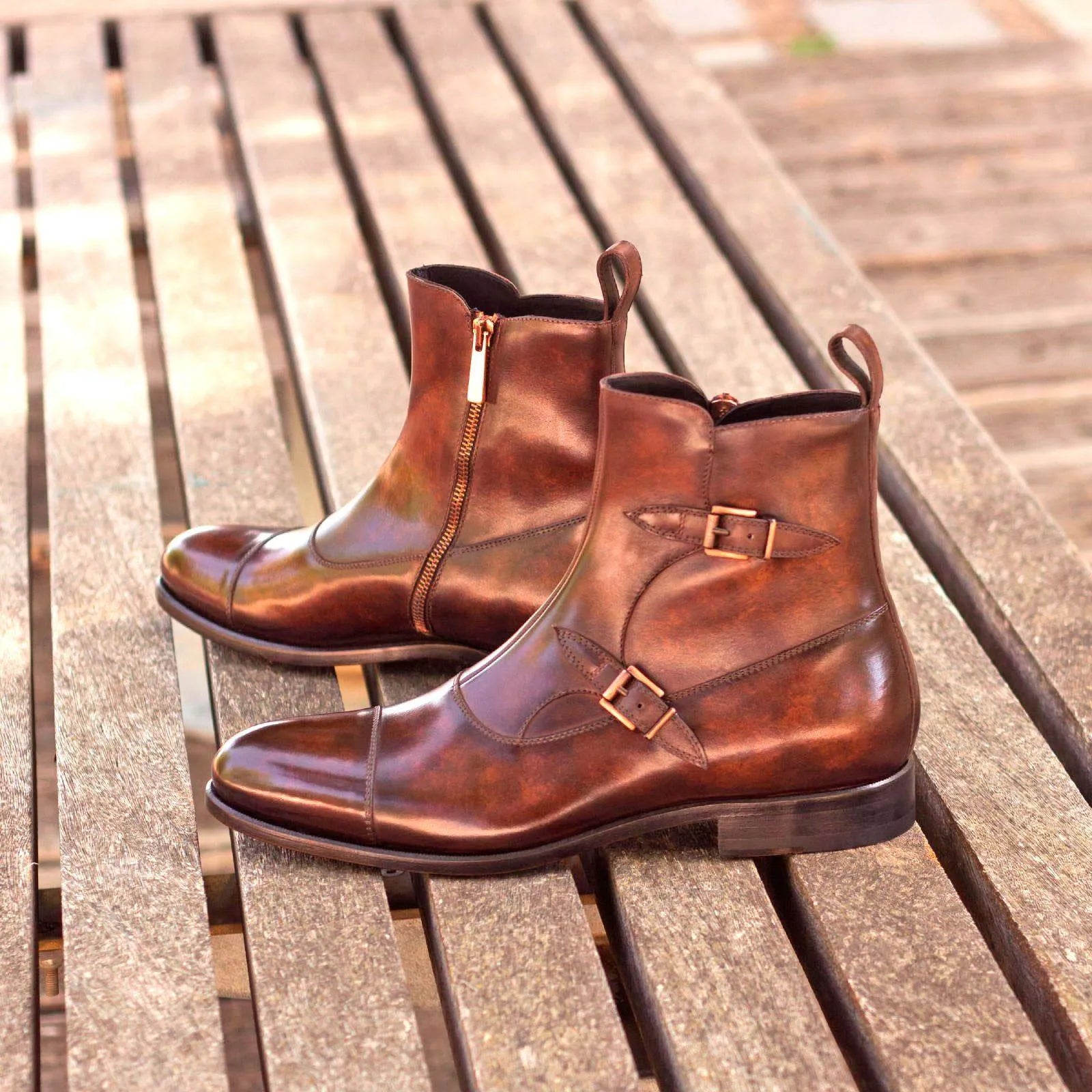 Gem Octavian Patina brown leather ankle boots back view