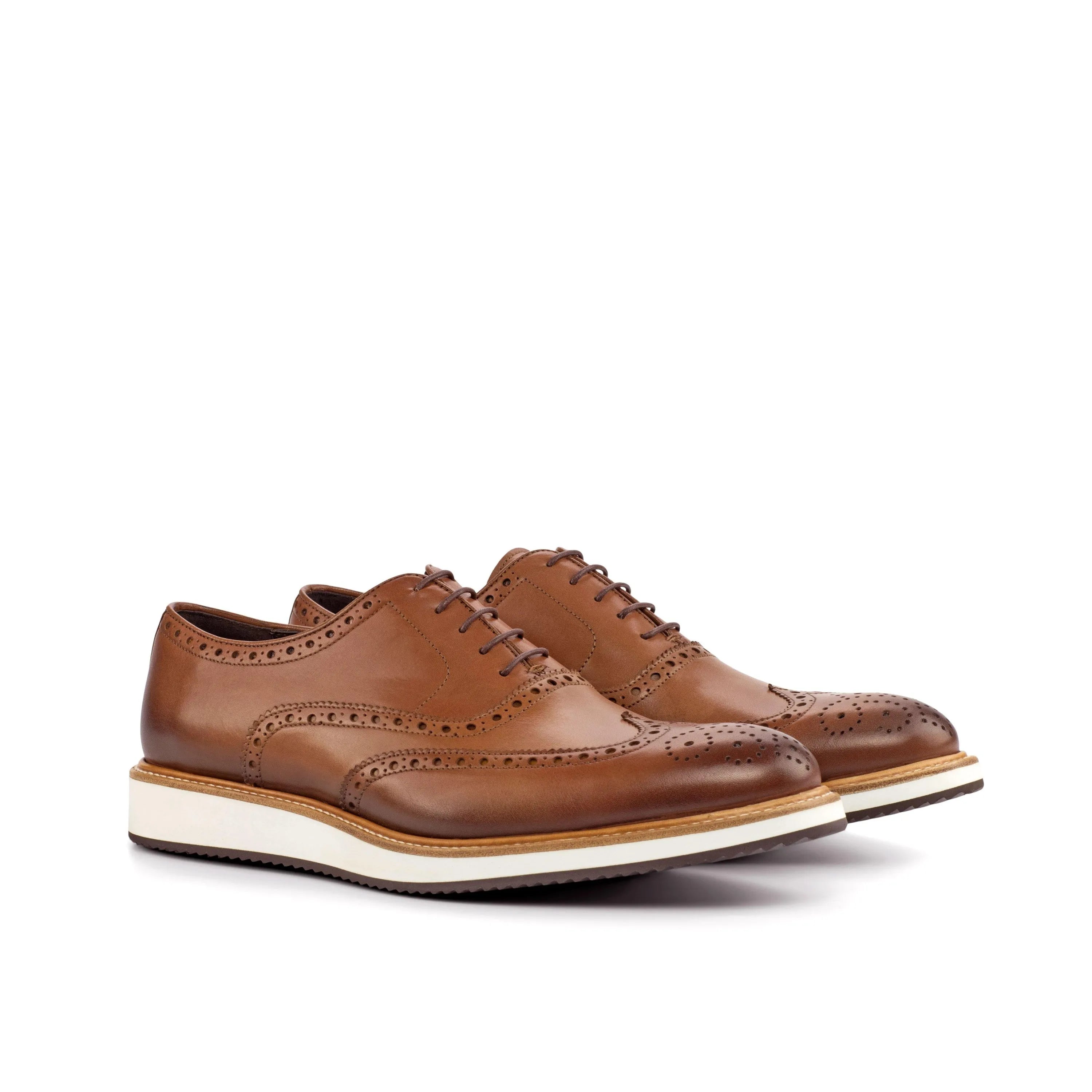 GH09 full brogue brown leather wingtip dress shoes for men