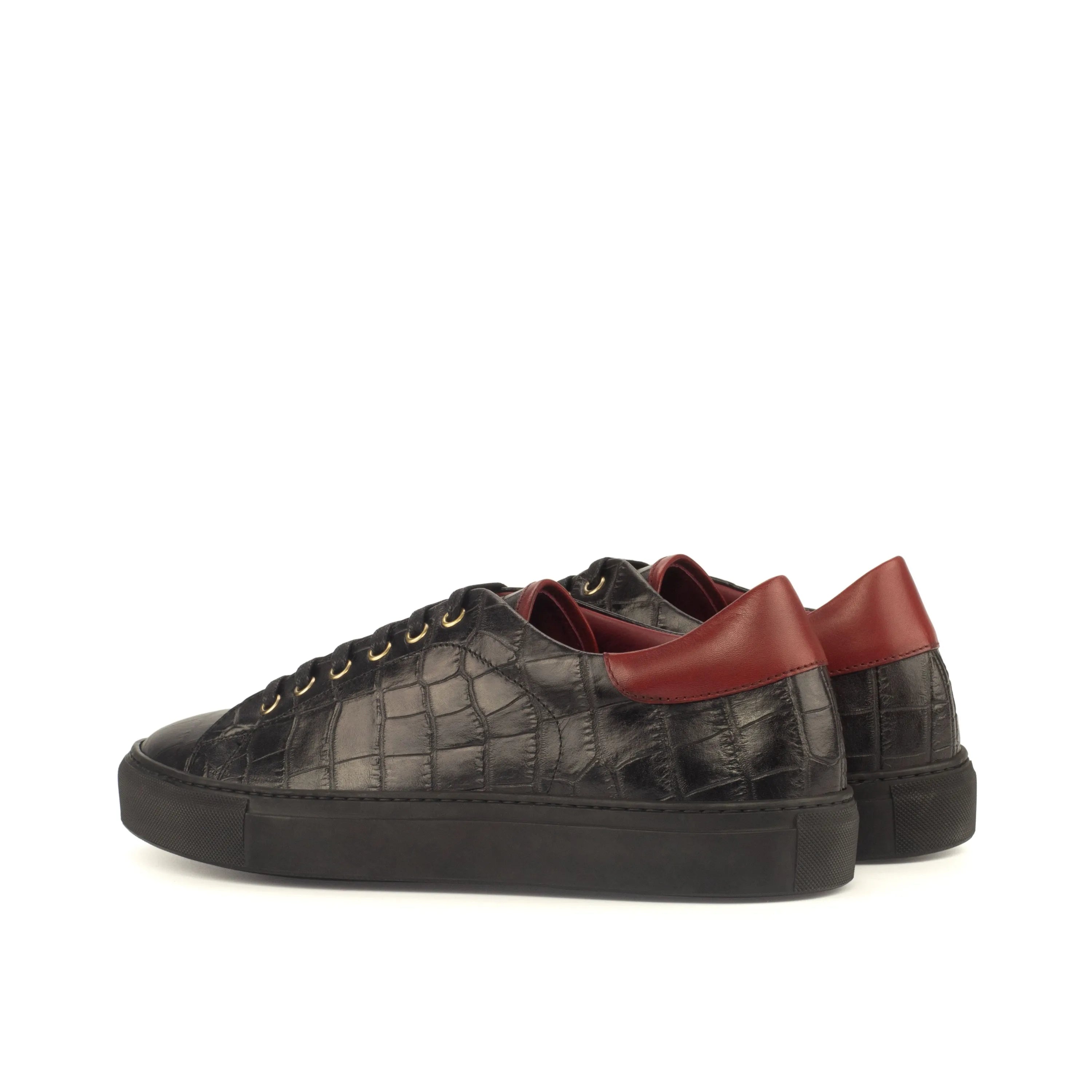 Black Ghadi Trainer Sneaker in crocodile pattern