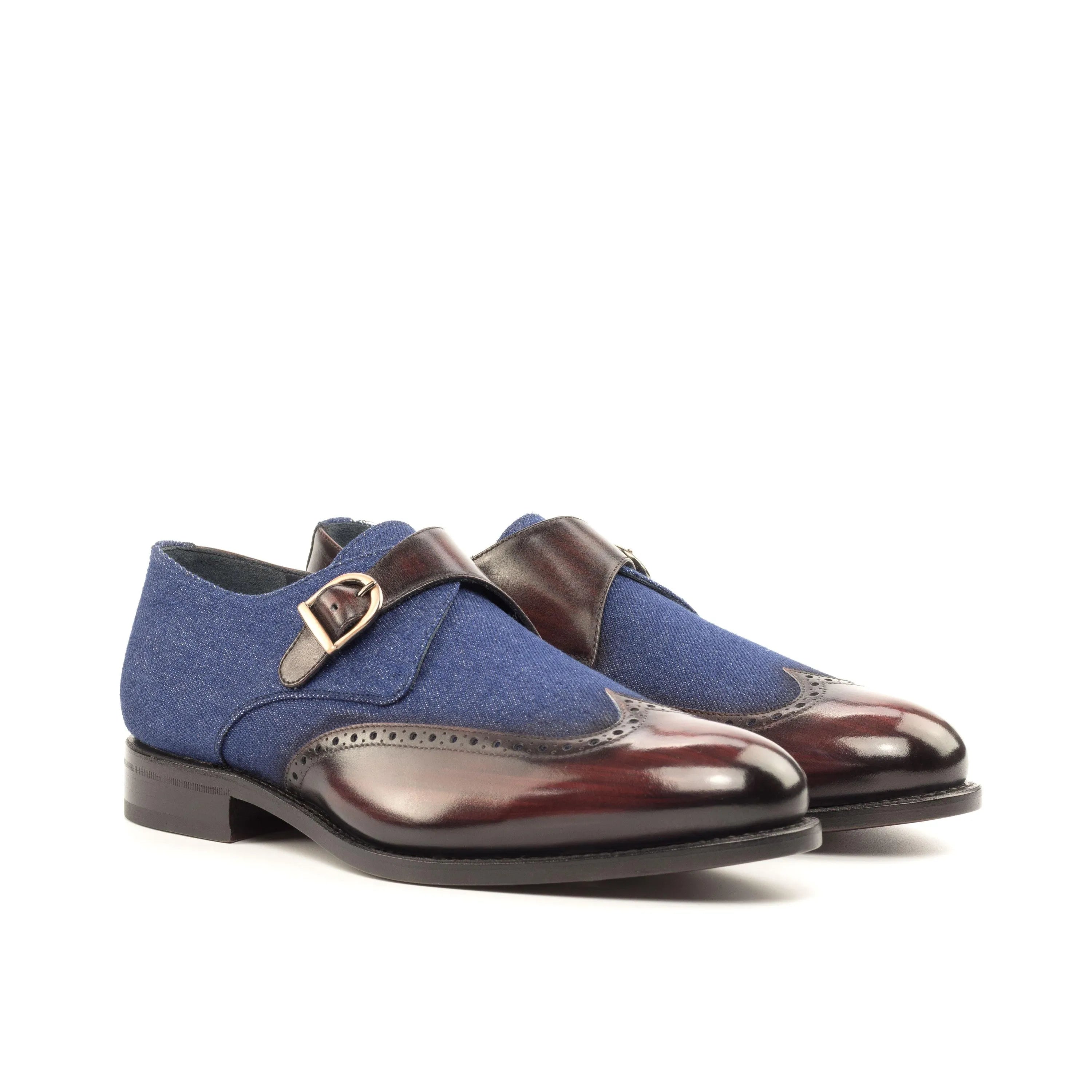 Givario II single monk patina shoes in blue and burgundy