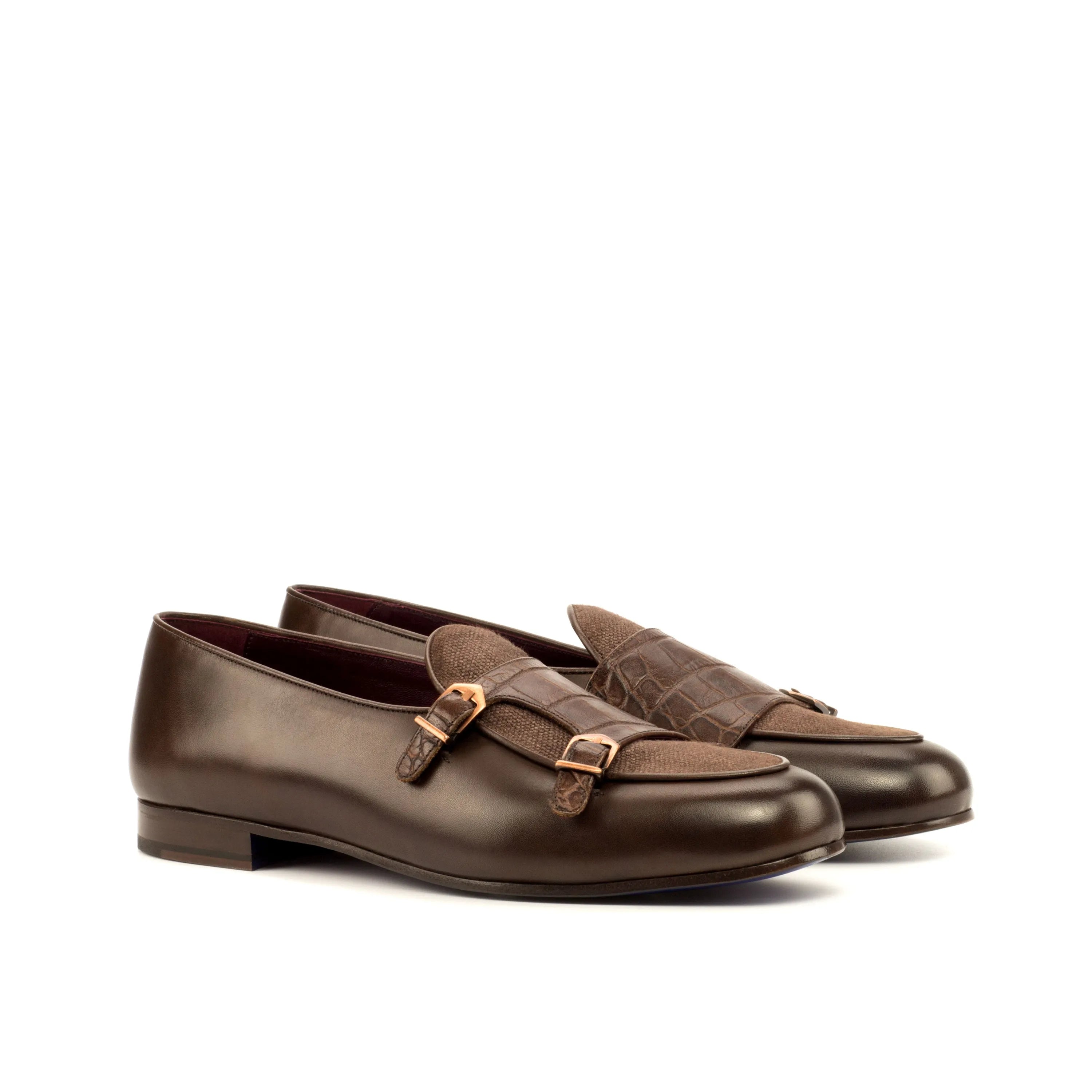 Gopor Belgian monk slipper: brown leather double monk strap loafers