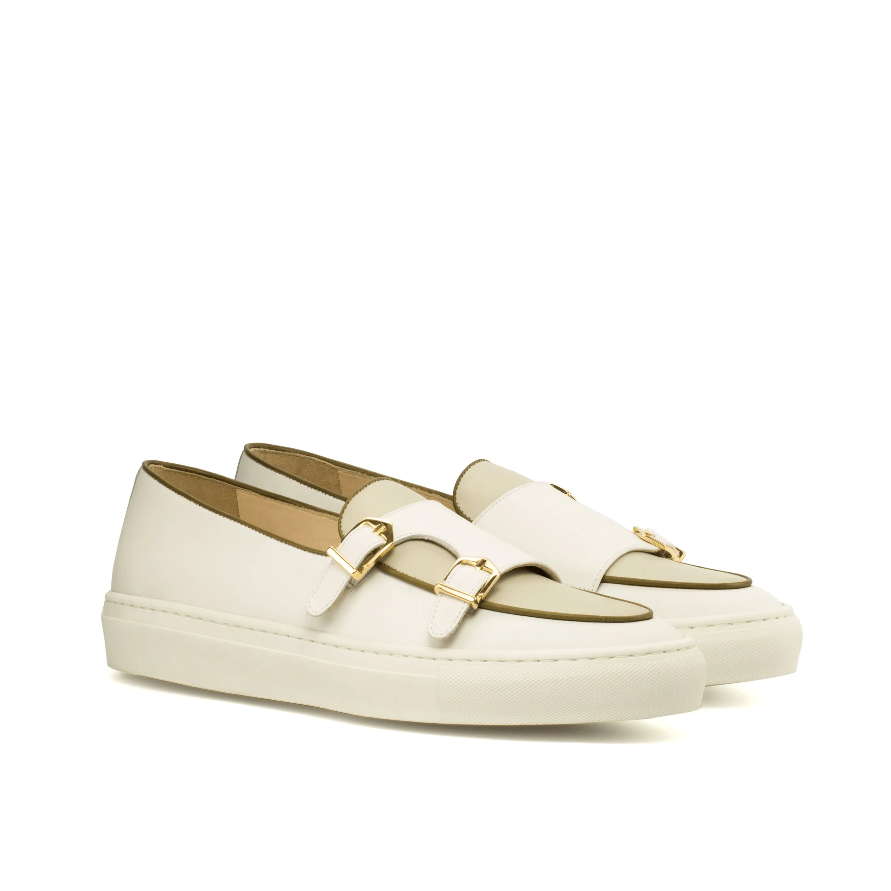Pair of white painted calf double monk Hakim monk sneakers
