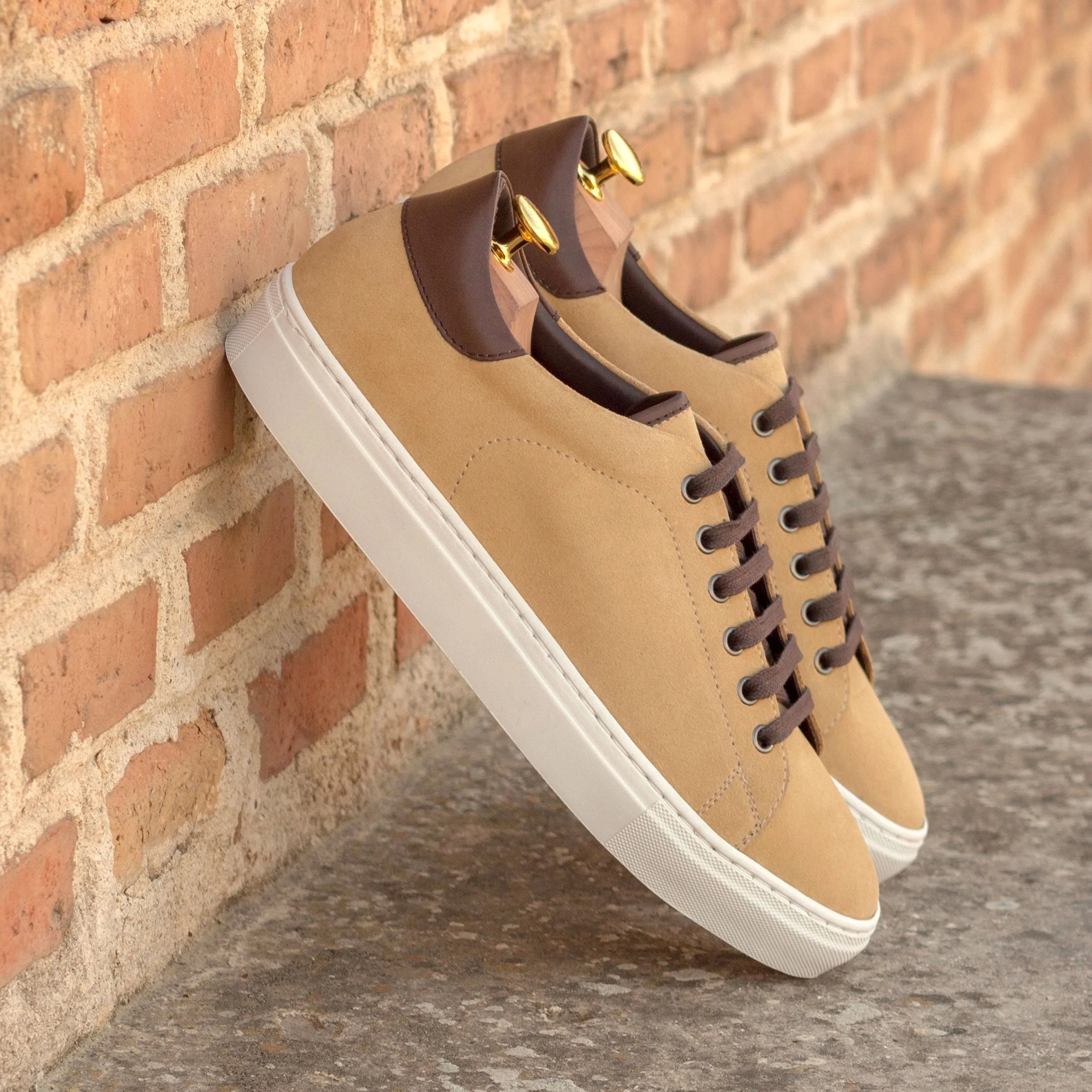 Homer trainer sneaker in tan leather with brown accents