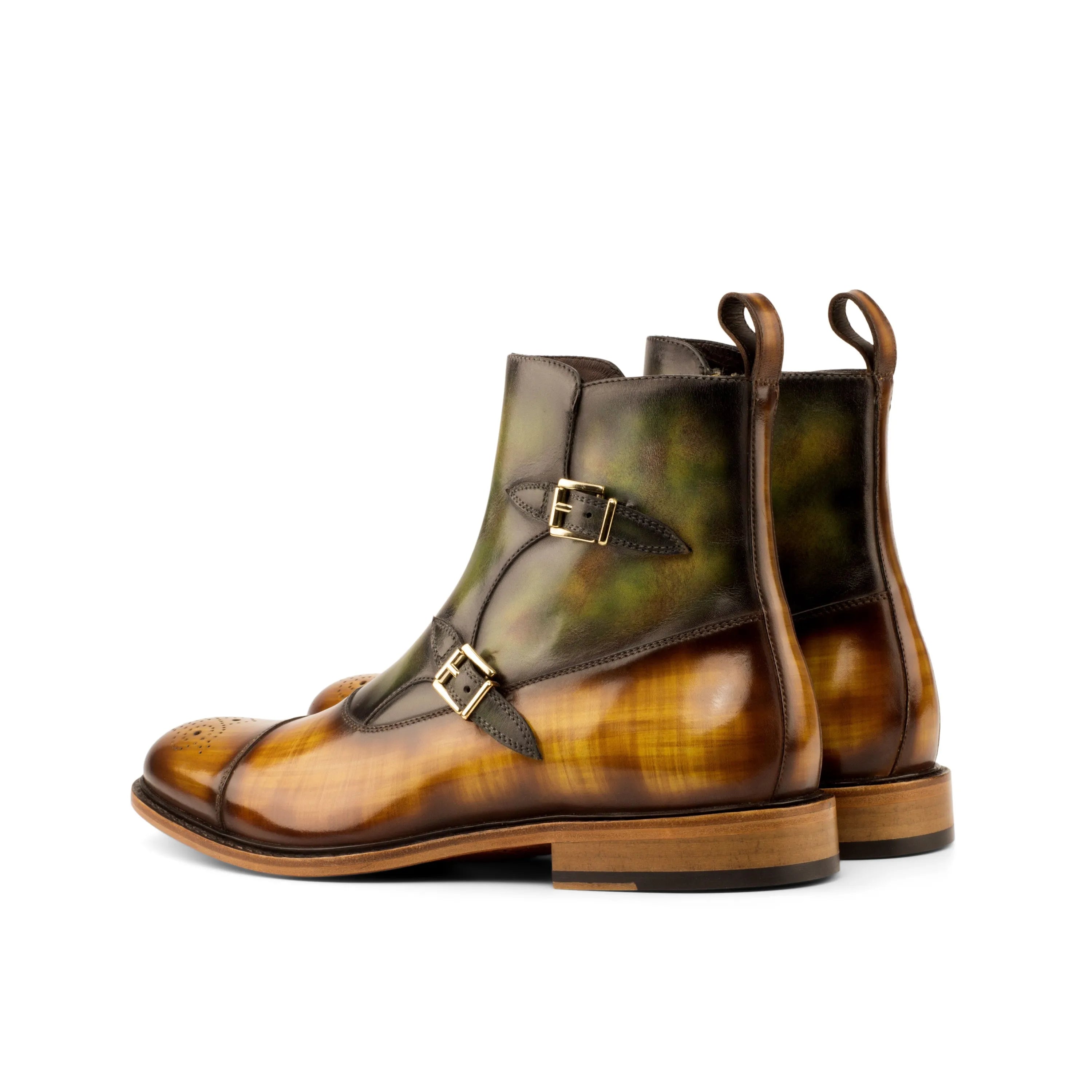 Igasho Octavian Patina leather double monk strap boots
