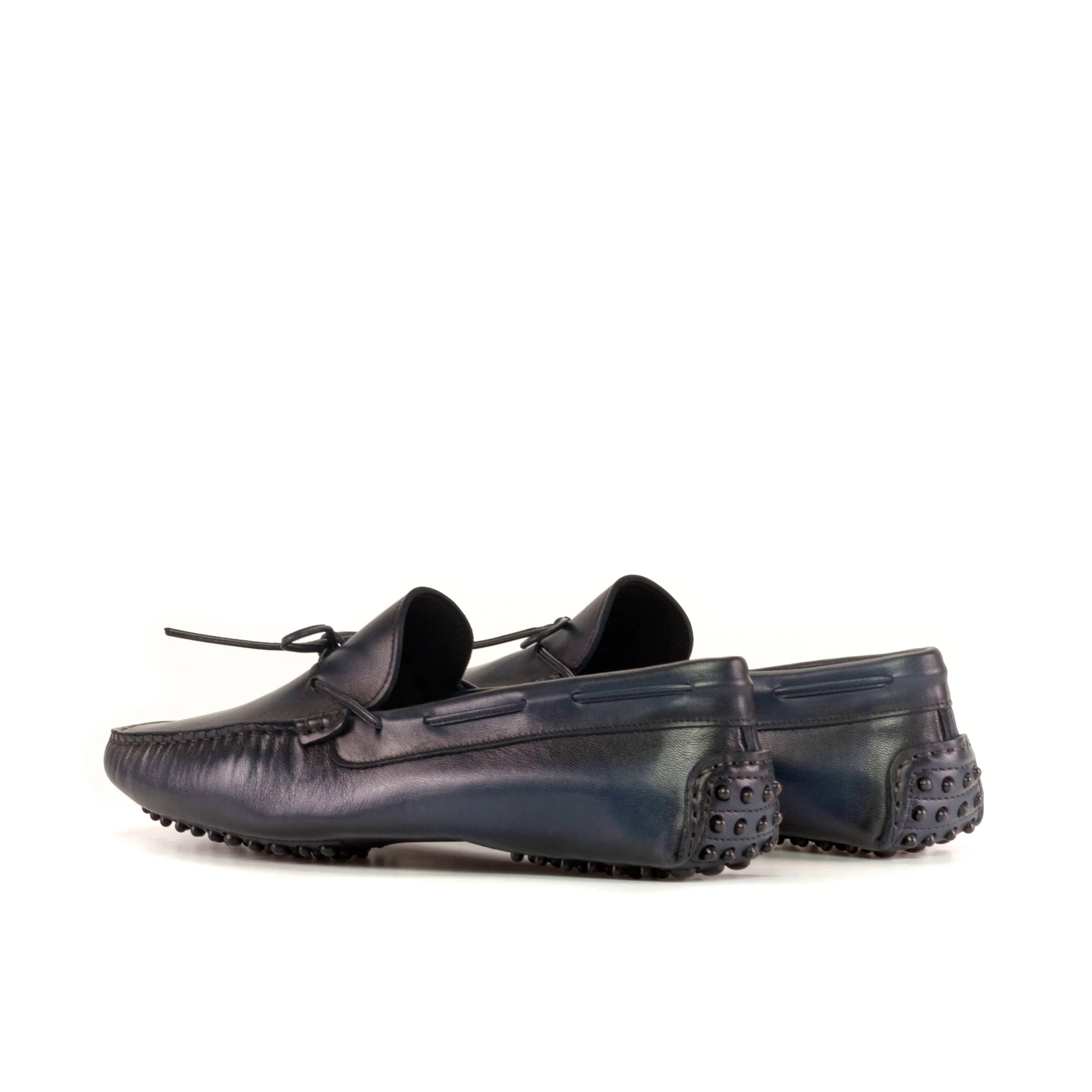 Imperial Driver blue leather driving shoes with hand-painted patina
