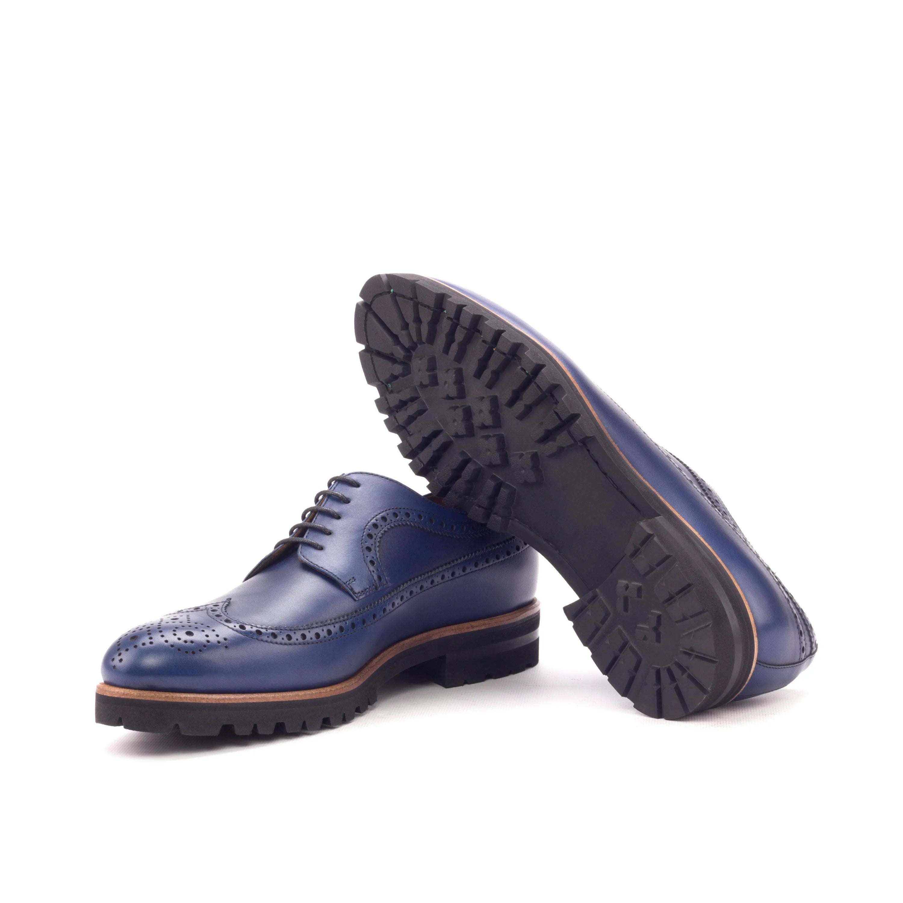 JackD Longwing Blucher blue leather brogue shoes