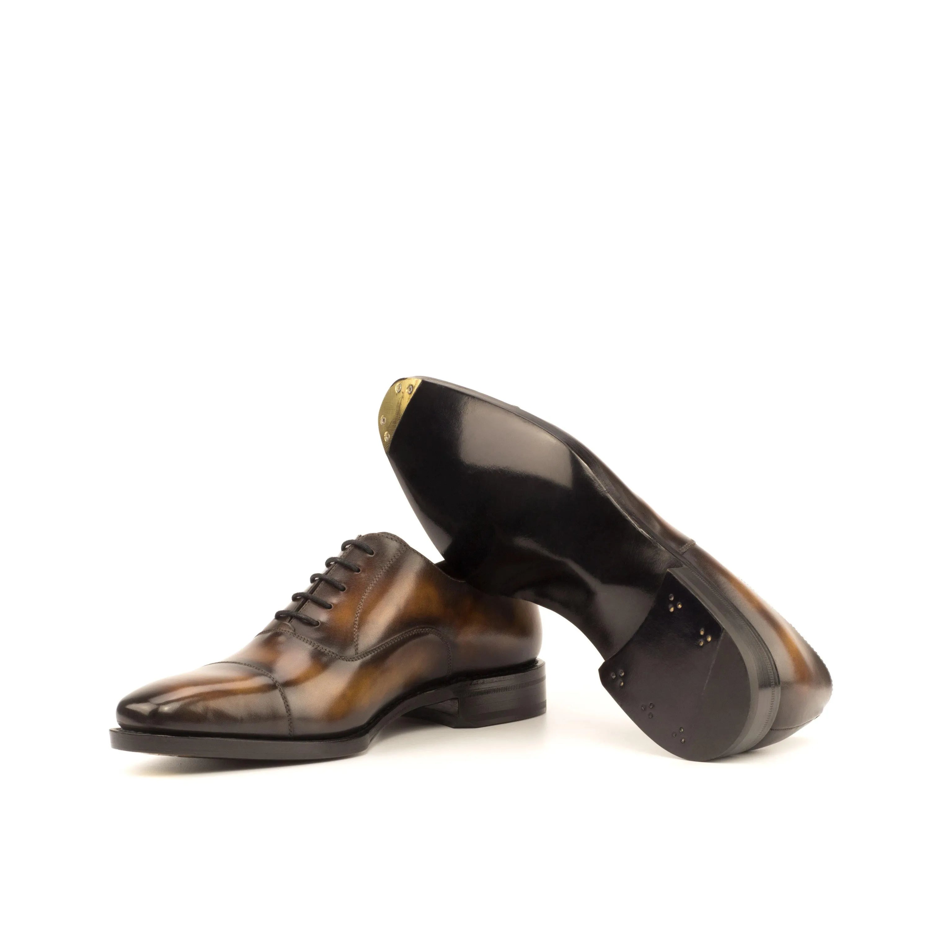 Jeriko Oxford Patina Shoes: pair of brown leather dress shoes