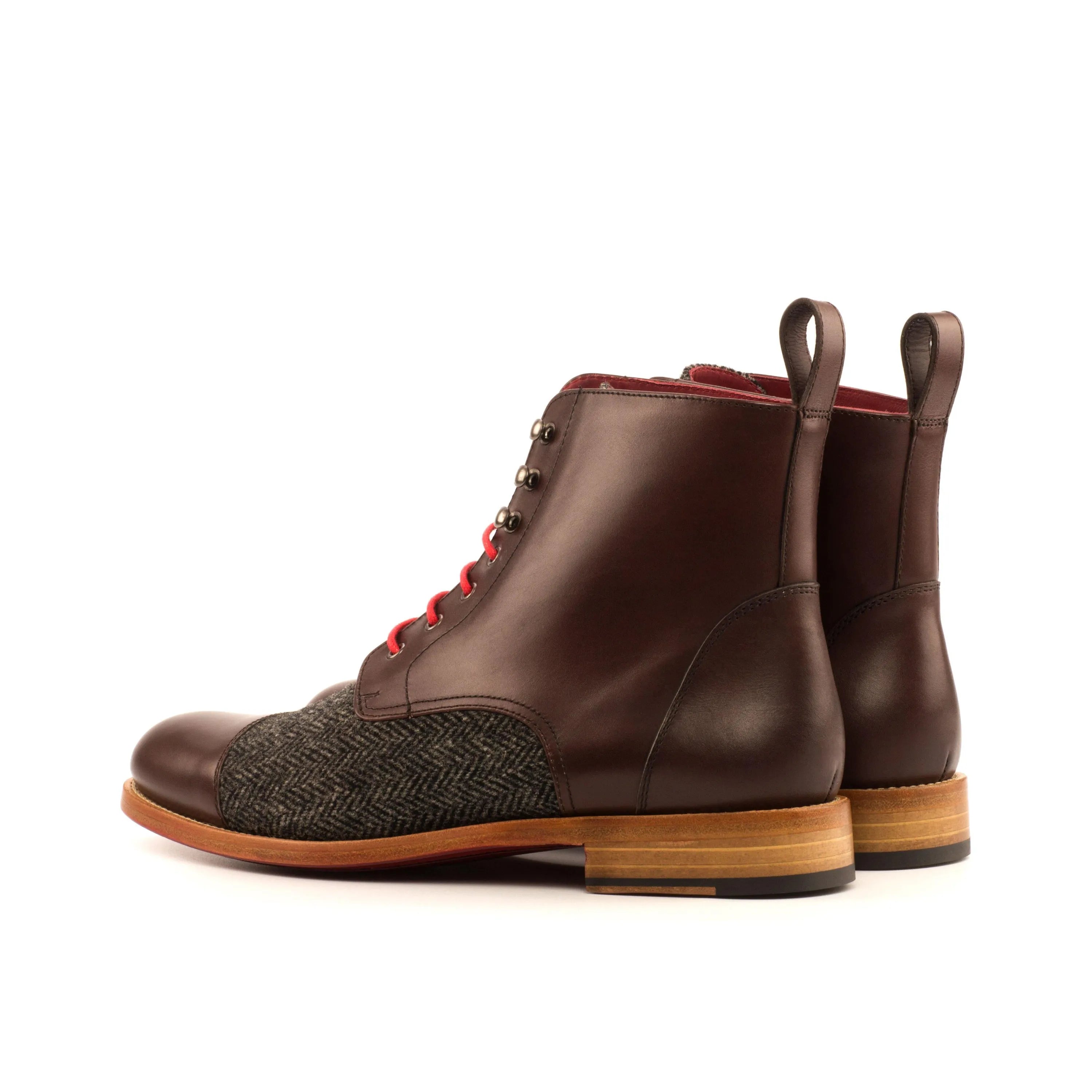 Dark brown Jorge ladies captoe boots in leather and tweed