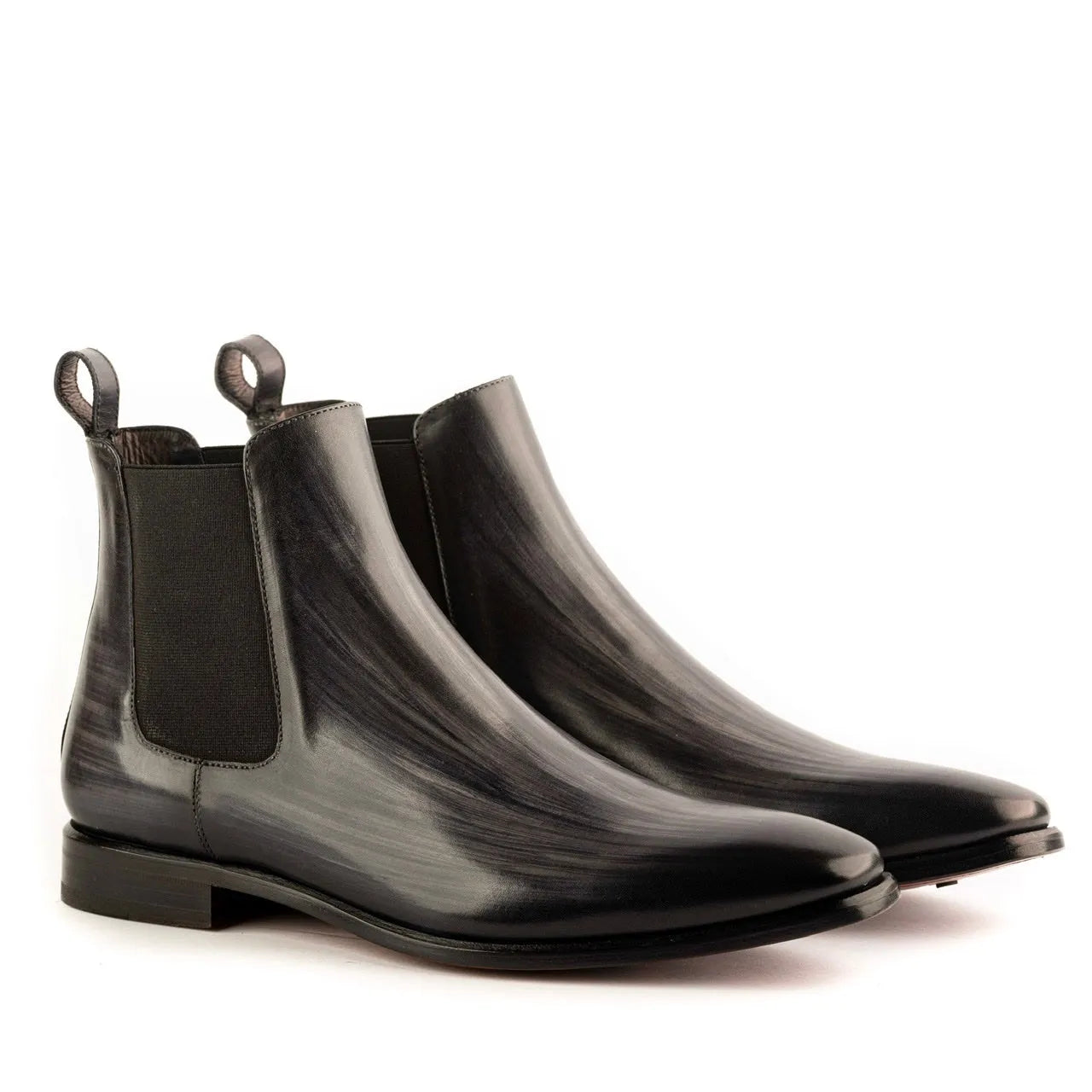 Pair of black leather JT Chelsea patina boots II