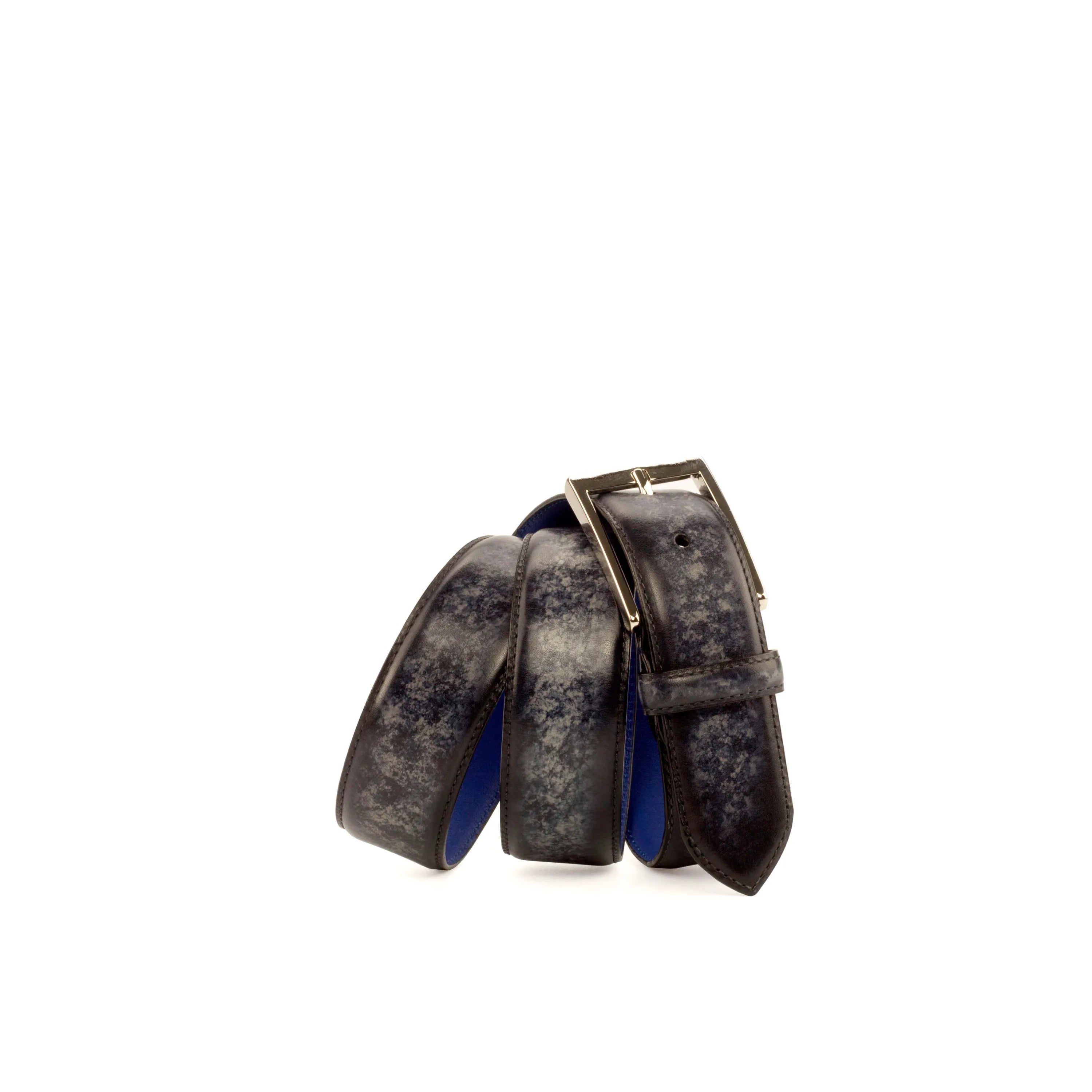 Julianos Patina Hamptons rolled gray leather belt with silver buckle