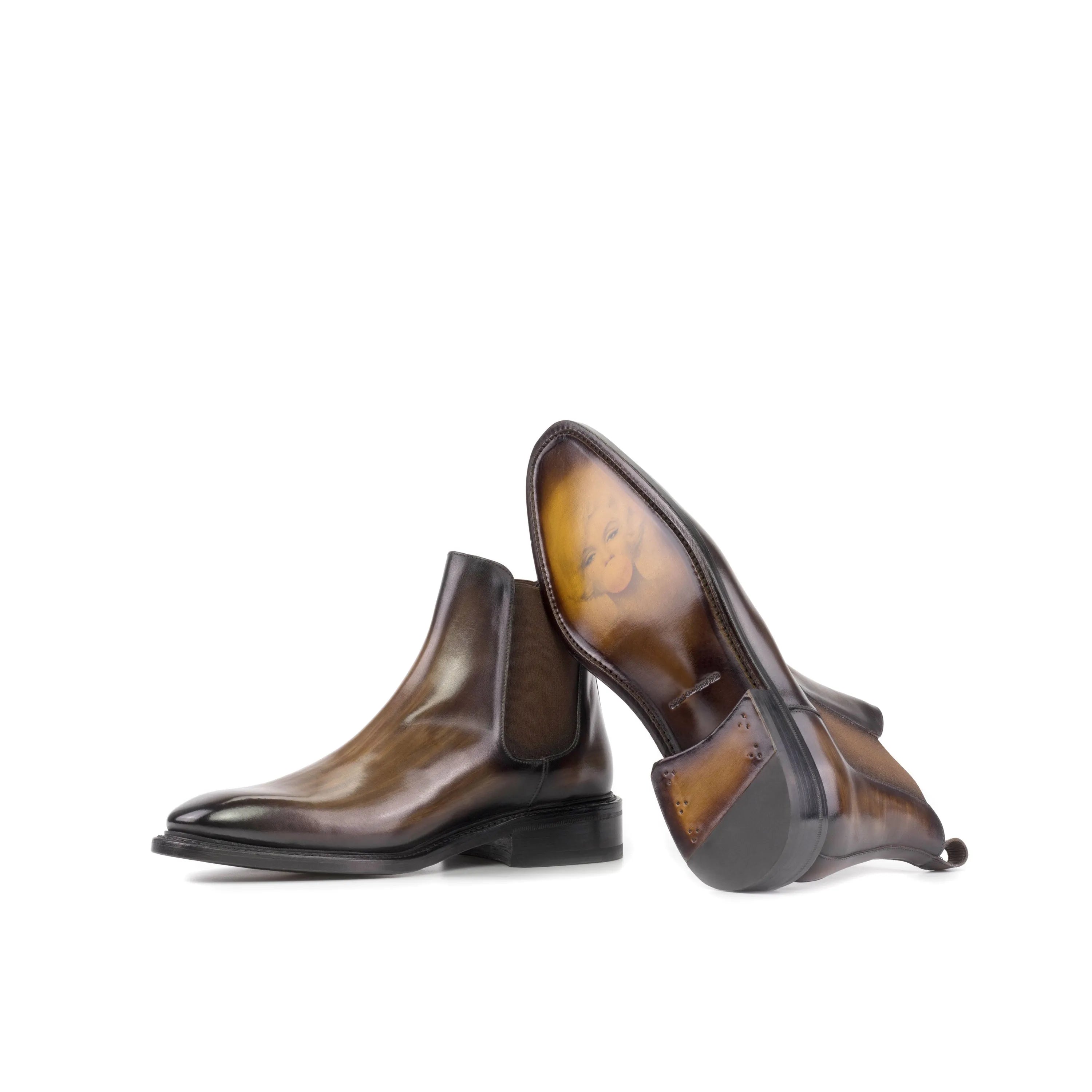 Kennedy patina Chelsea boots in brown leather rear view