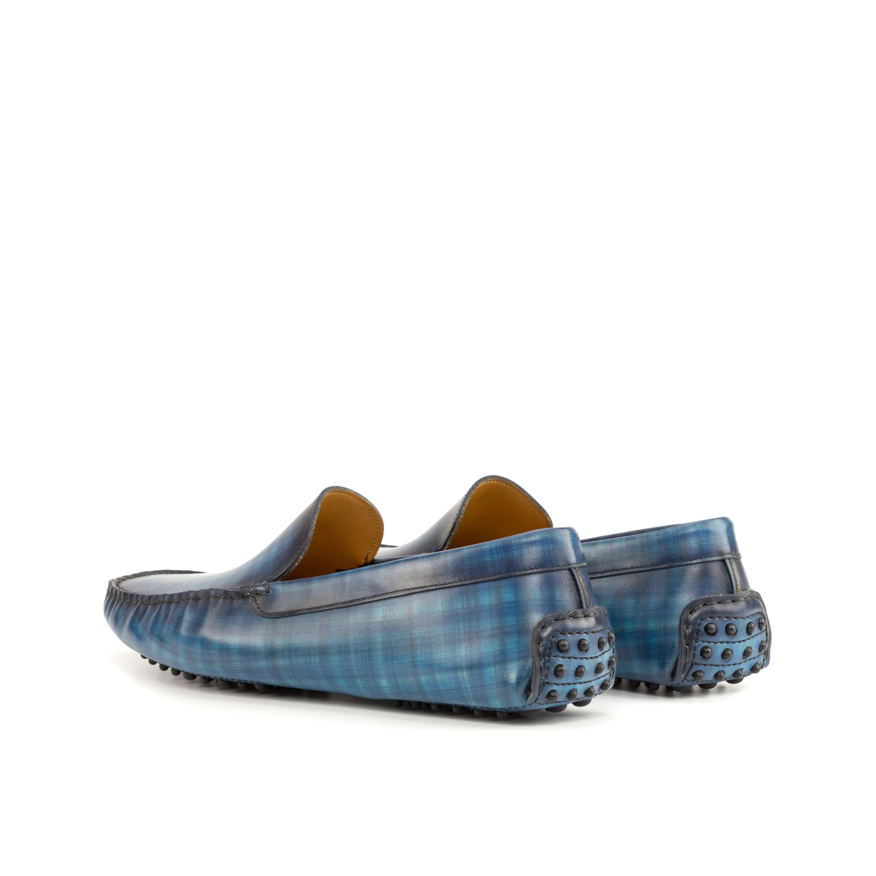 Leonardo patina driver blue leather driving shoes
