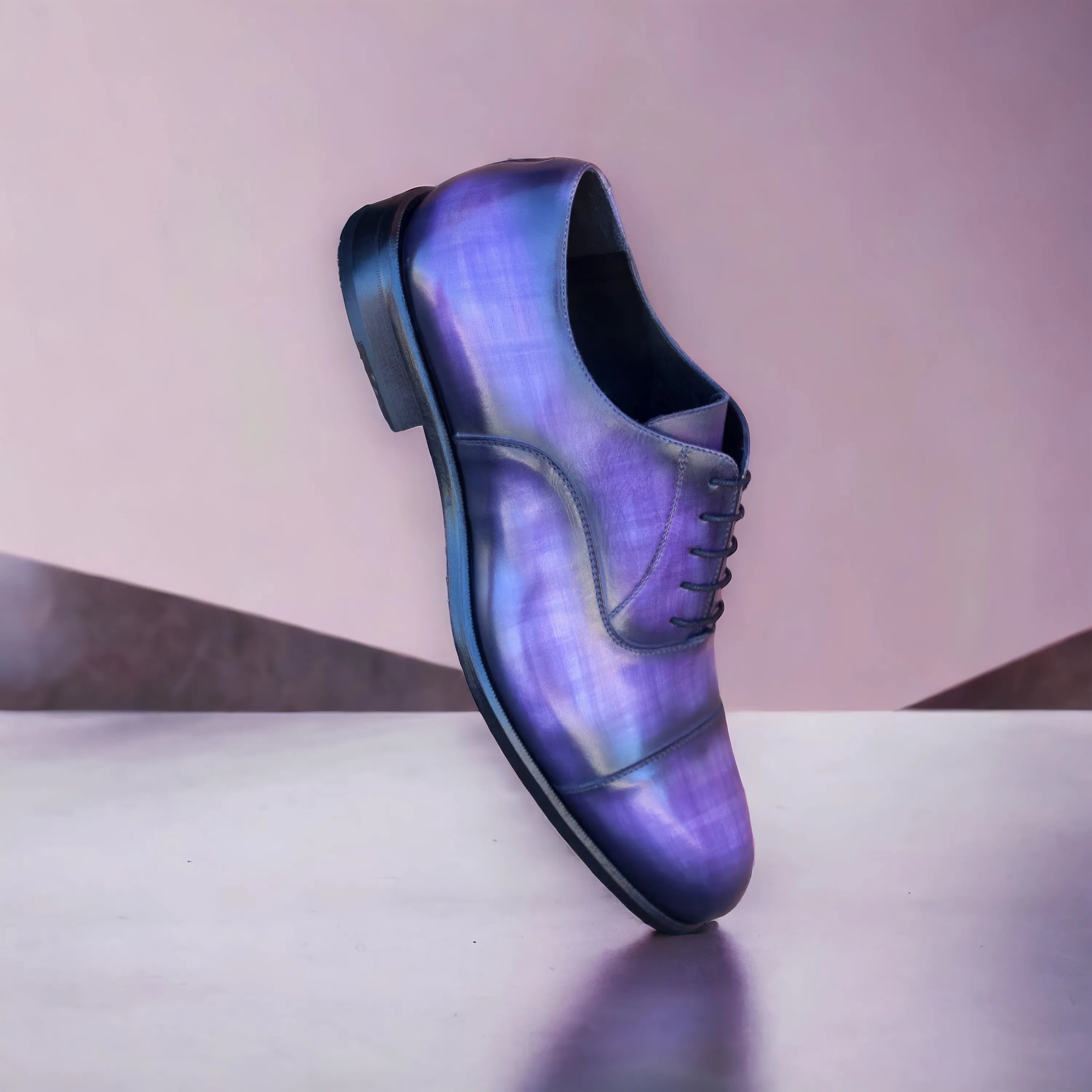 Iridescent purple Maine Oxford patina shoes back view