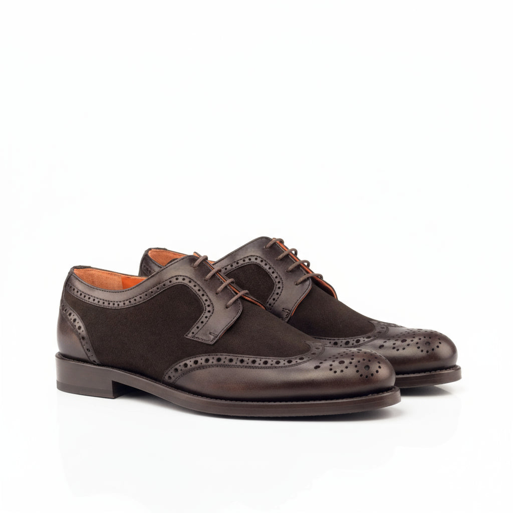 Marlene ladies derby wingtip brown leather suede shoes