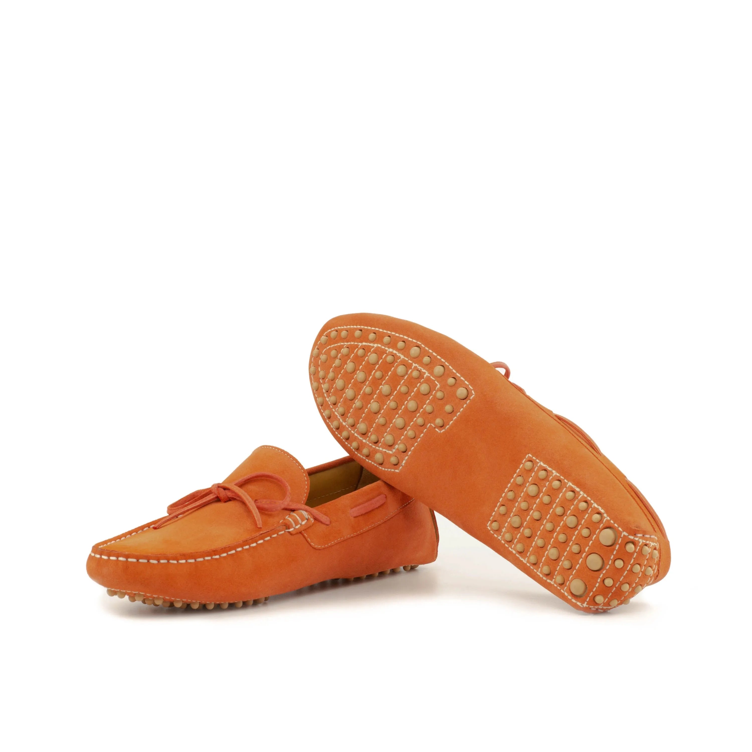 Maryland Driver orange suede driving loafers, luxury bespoke shoes for men