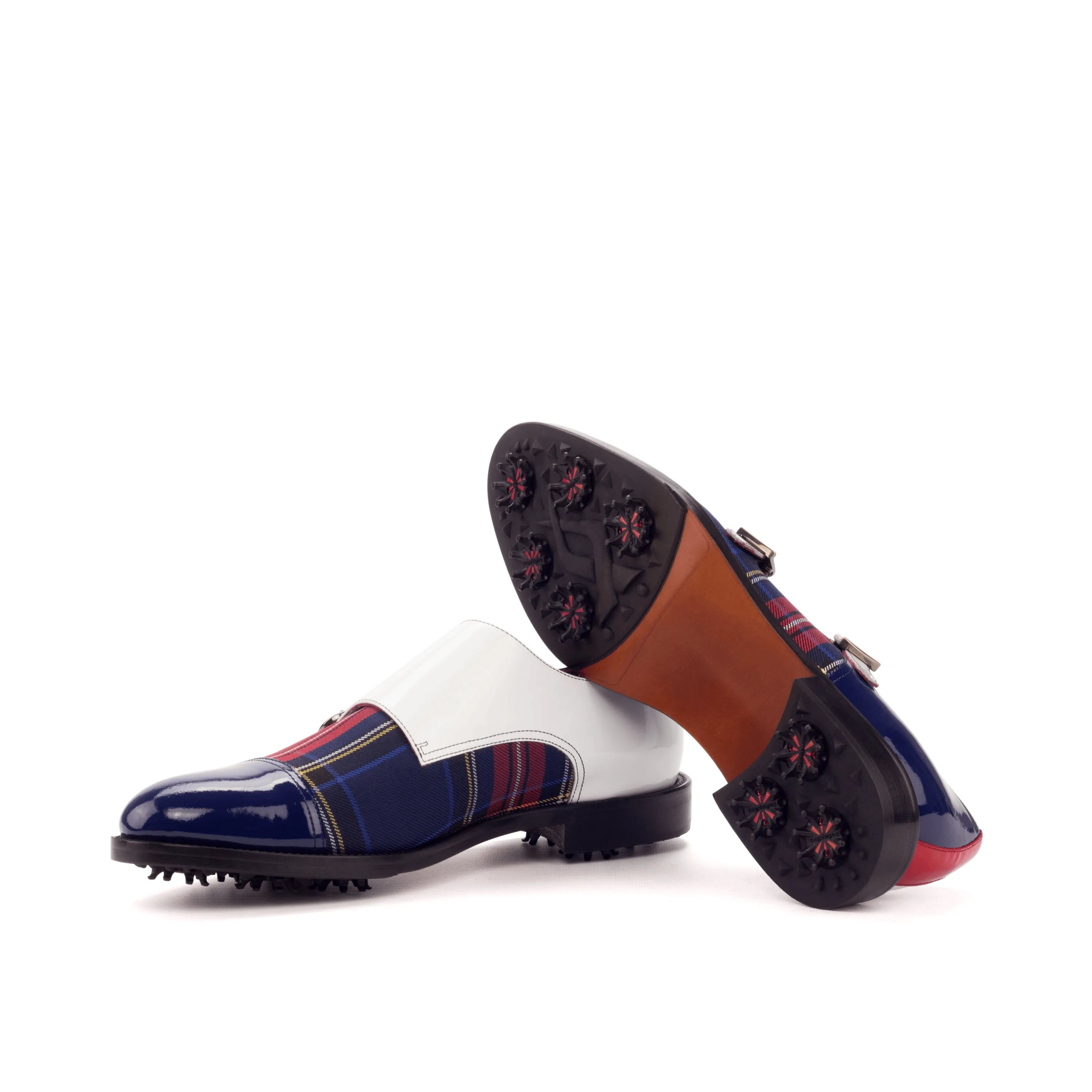 Nationals golf shoes II tartan double monk calf leather golf shoes