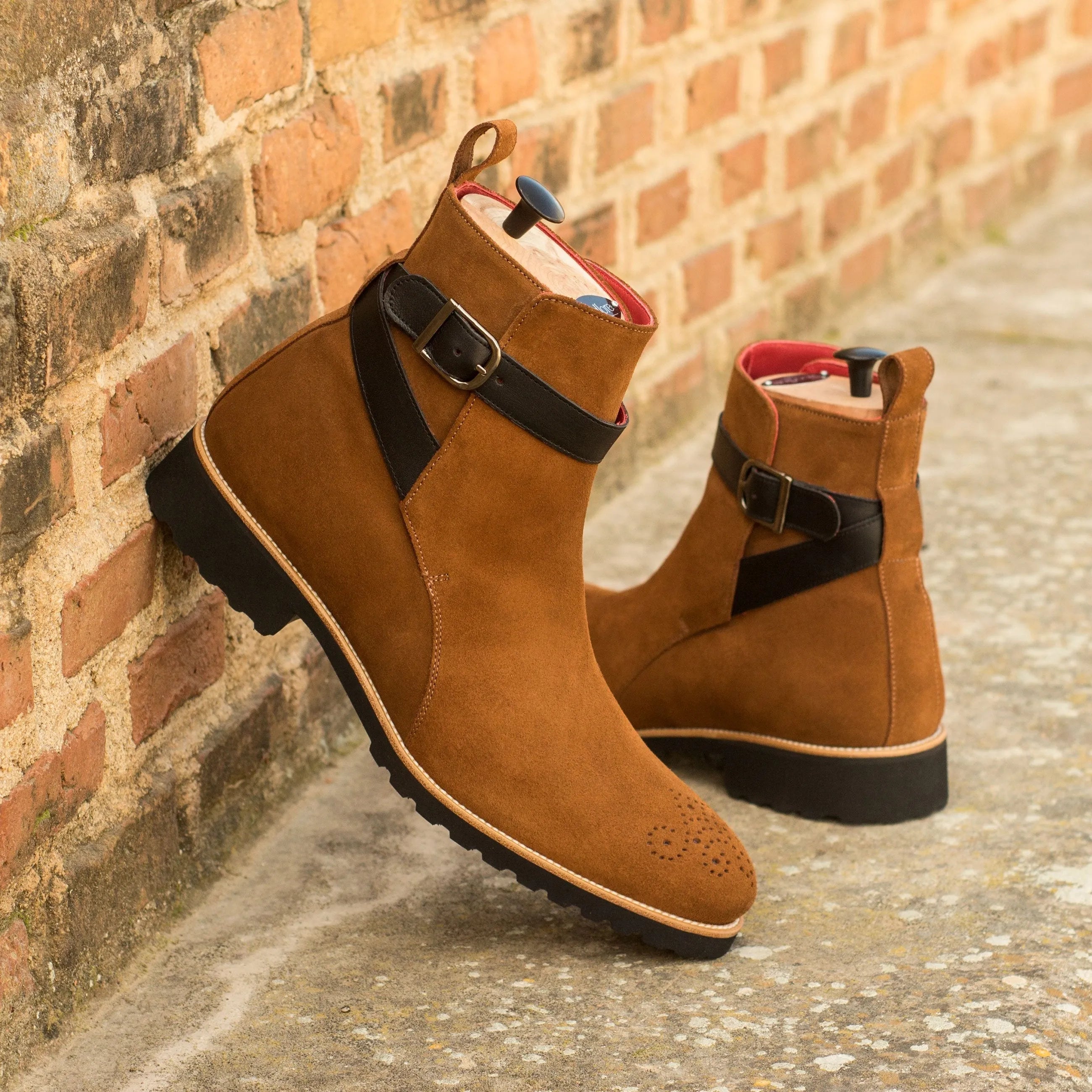 Brown suede Navajo Jodhpur Boots with black strap