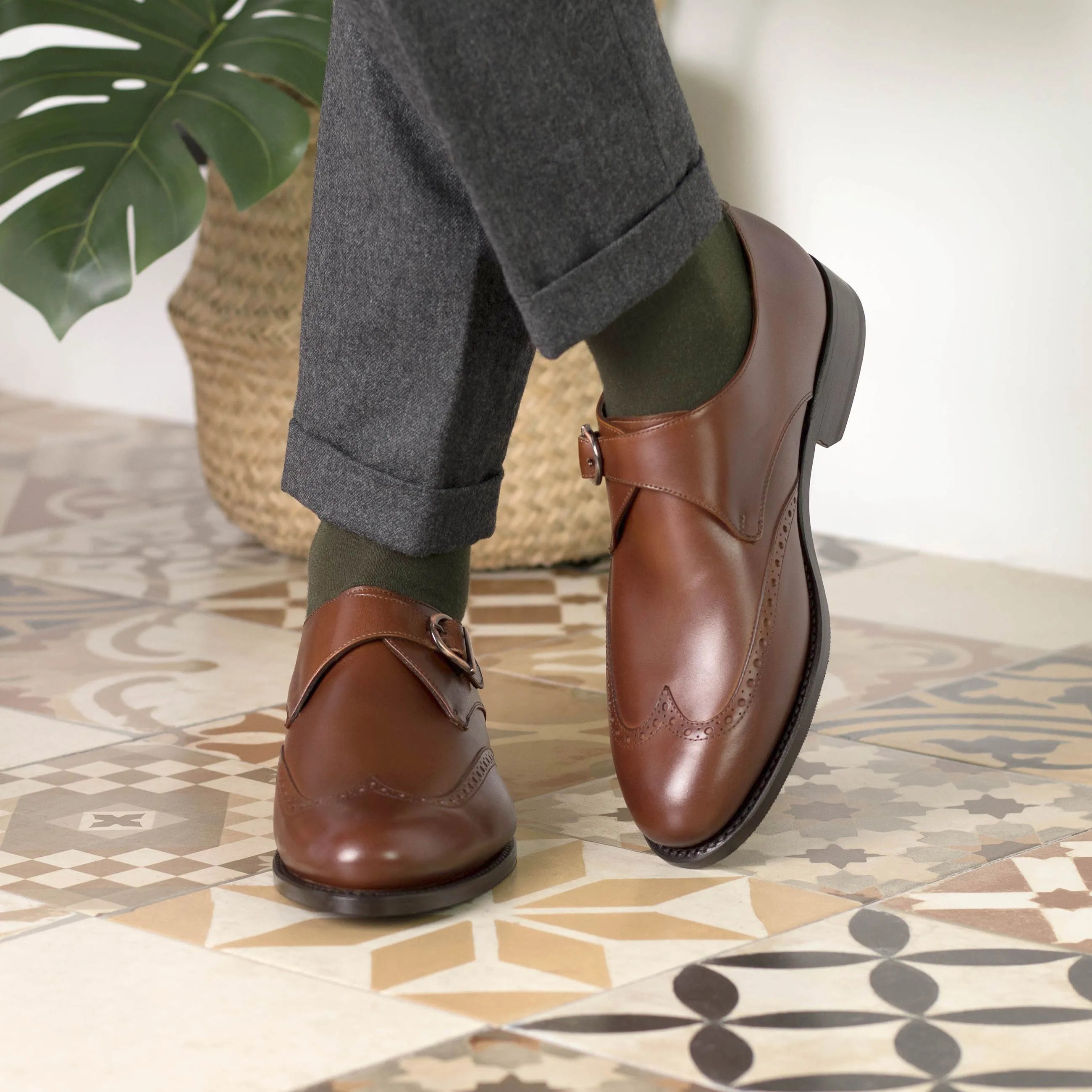 Noble Single Monk brown leather monk strap shoes