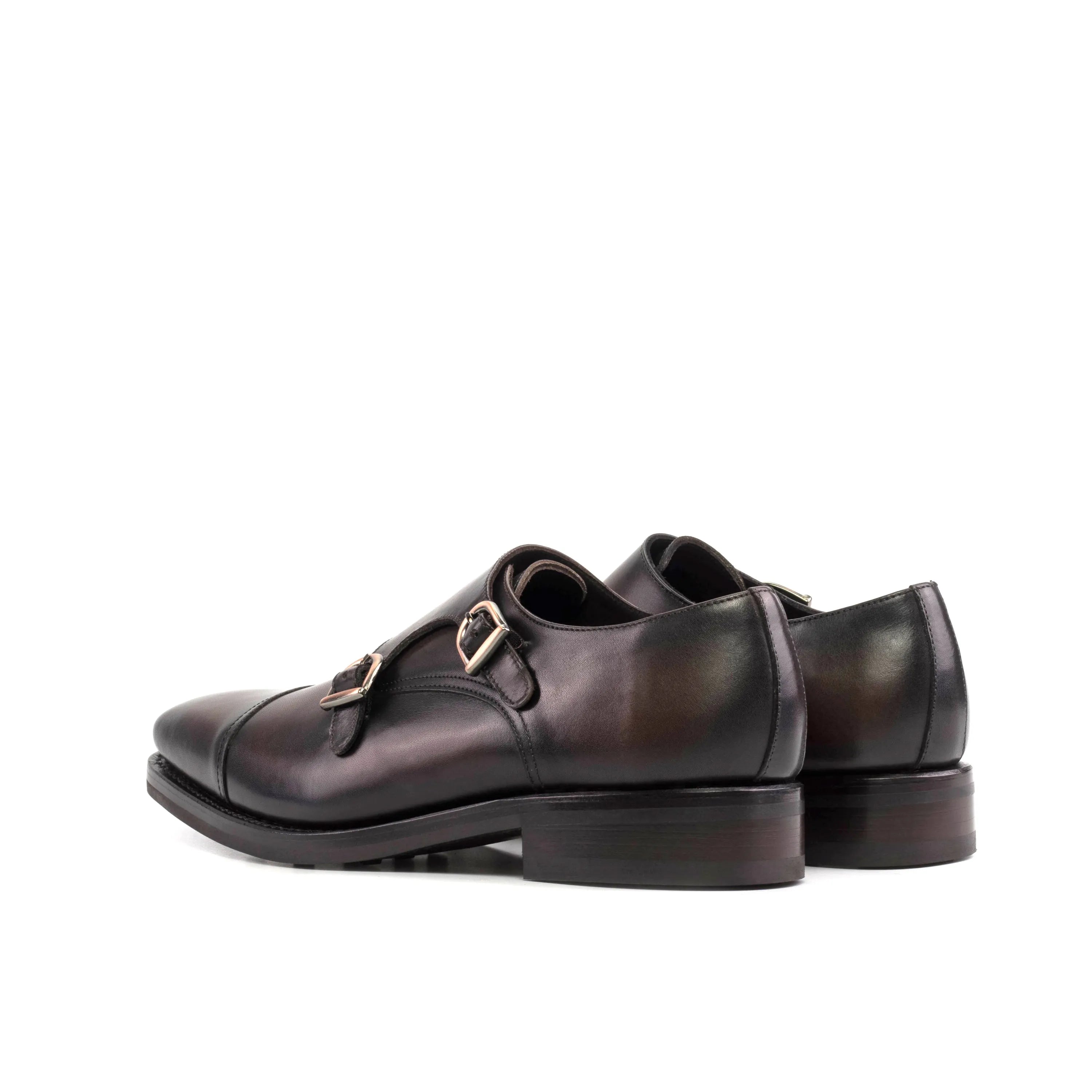 Nobleman double monk brown leather shoes back view